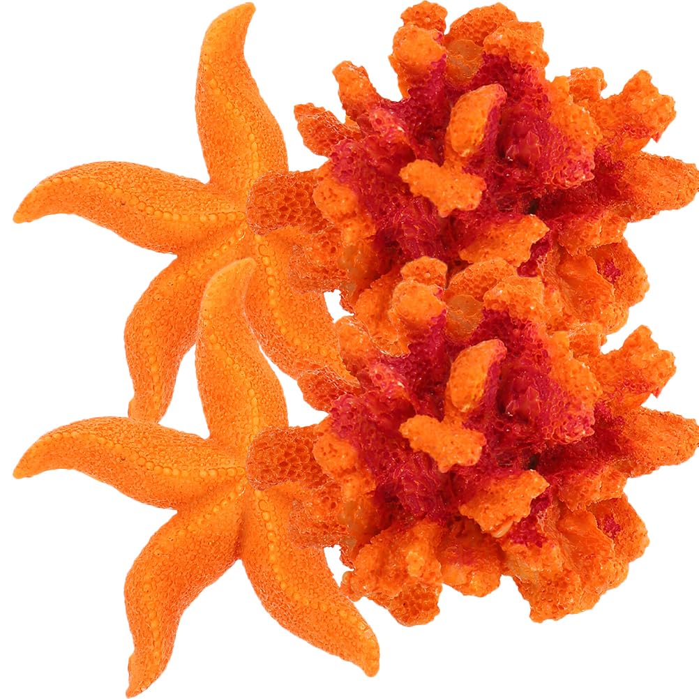 POPETPOP 4Pcs Aquarium Artificial Coral Ornament Resin Coral Reef Sea Star for Fish Tank Decoration Orange