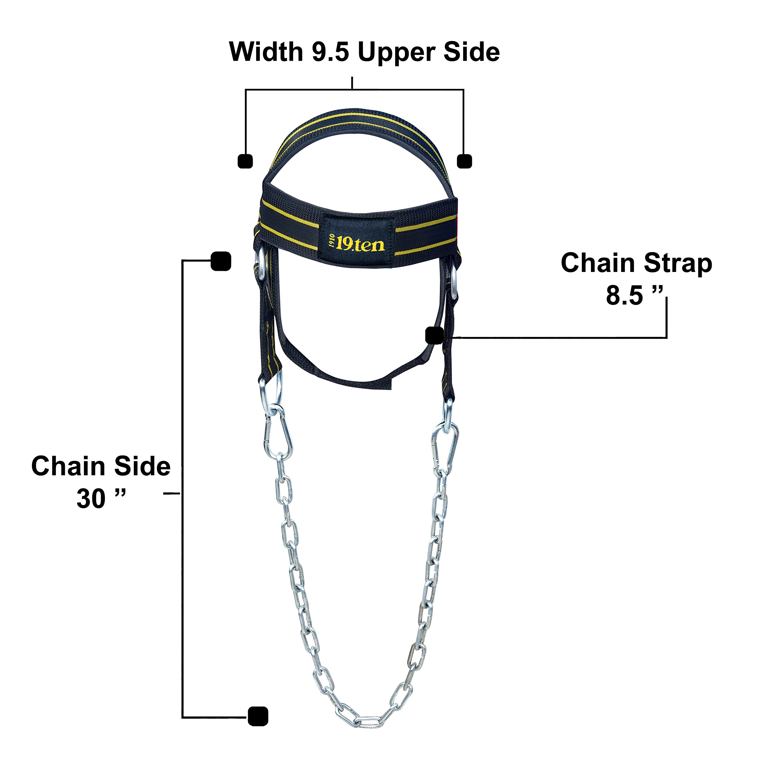 19.ten Neck And Head Strengthening Weight Harness Thick Padded Adjustable Strap With 30 Heavy Duty Steel Chain & Rings For Gym Crossfit Fitness Training Injury Rehab (Harness Yellow Line) 3