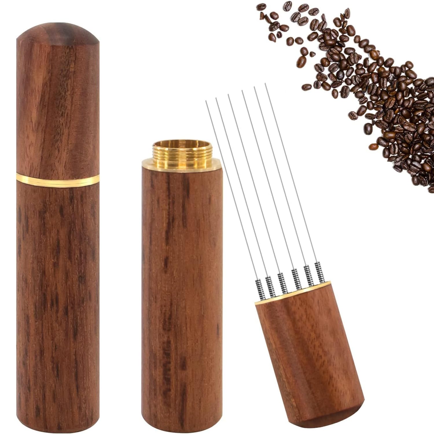 ALMEKAQUZ Espresso Coffee Stirrer, Coffee Stirring Tool, Professional Coffee Needle, 6 Needles 0.4mm Espresso Coffee Stirrer, Nature Wood Handle with Stand, Stirring Tool for Espresso Distribution