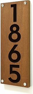 Modern House Numbers, Vertical Solid Wood African Teak Iroko with Laser Engraving, Contemporary Home Address, Wall Mounted Sign, Modern Font