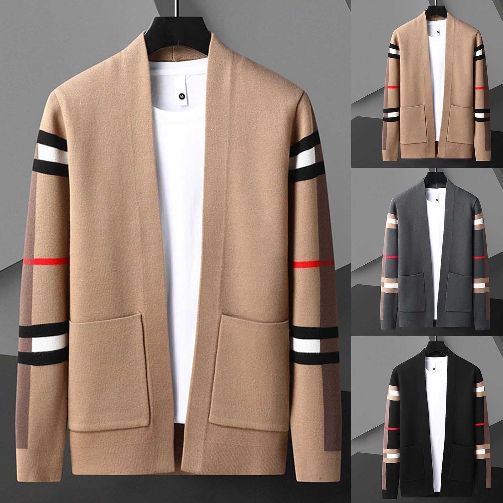 Generisch Cardigan da uomo lavorato a maglia, morbido, monopetto, comodo, classico, scollo a V, maniche lunghe, con tasche, morbido