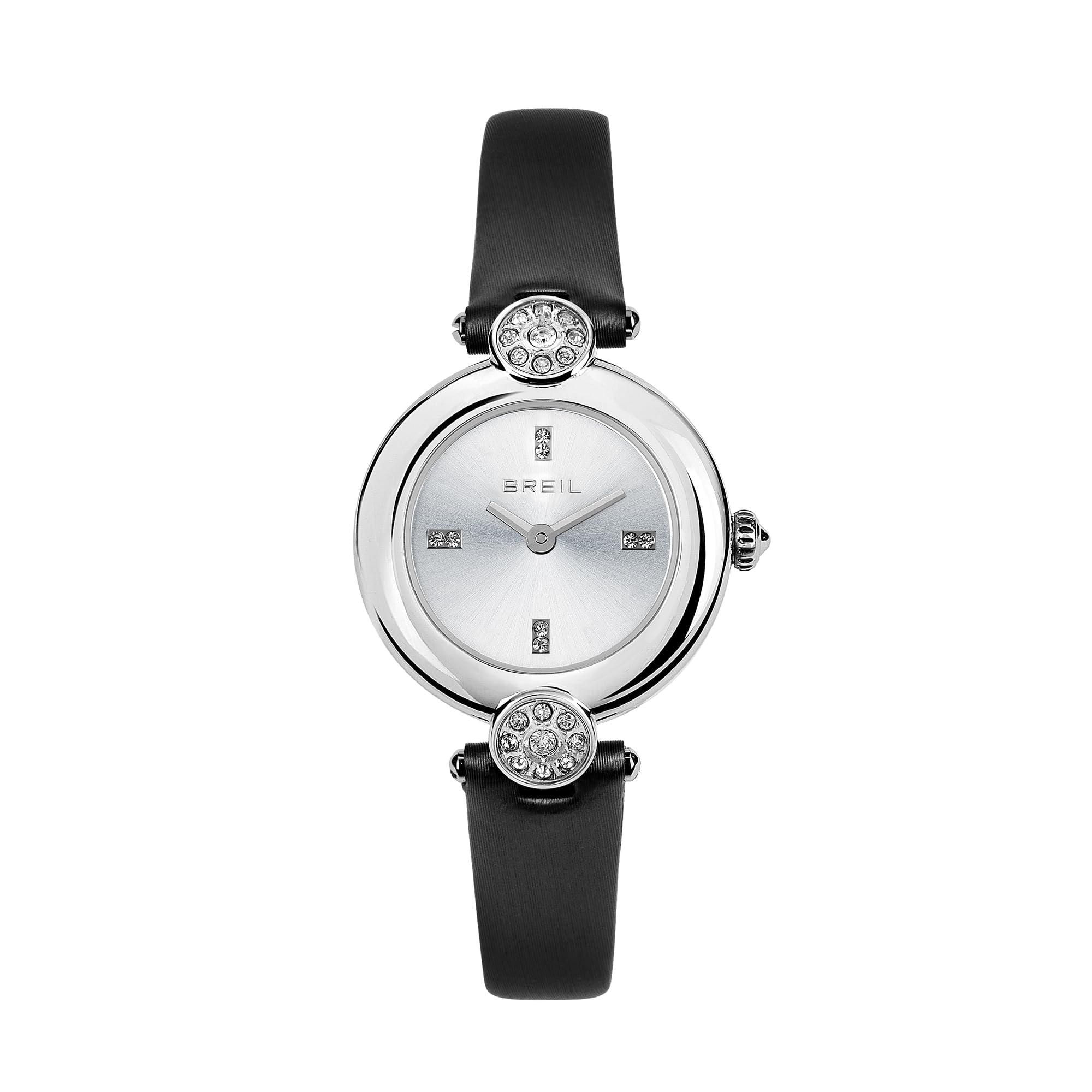 Breil, Collezione Jade, Orologio Donna Solo Tempo in Acciaio Lucido, Quadrante Bianco e Indici con Cristalli, Cinturino in Vera Pelle Satinata, Chiusura ad Ardiglione, Cassa Tonda 24mm