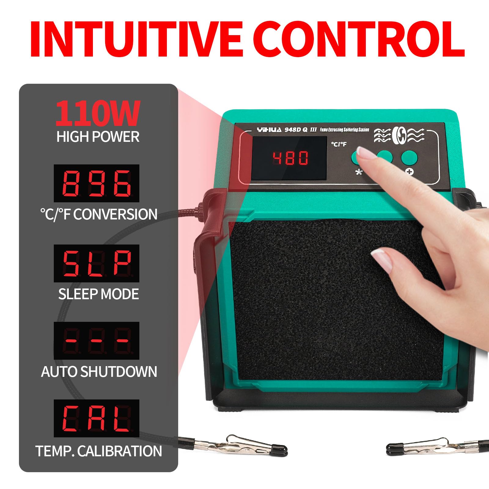 YIHUA 948DQ-III 2-in-1 Lötdampf-Absaugventilator 110W Lötstations Lötkolben Set Lötabsaugung Lötrauchabsorber mit Helfenden Händen Eisenhalter Eisenspitzen Filter Lötdraht (EU PLUG)