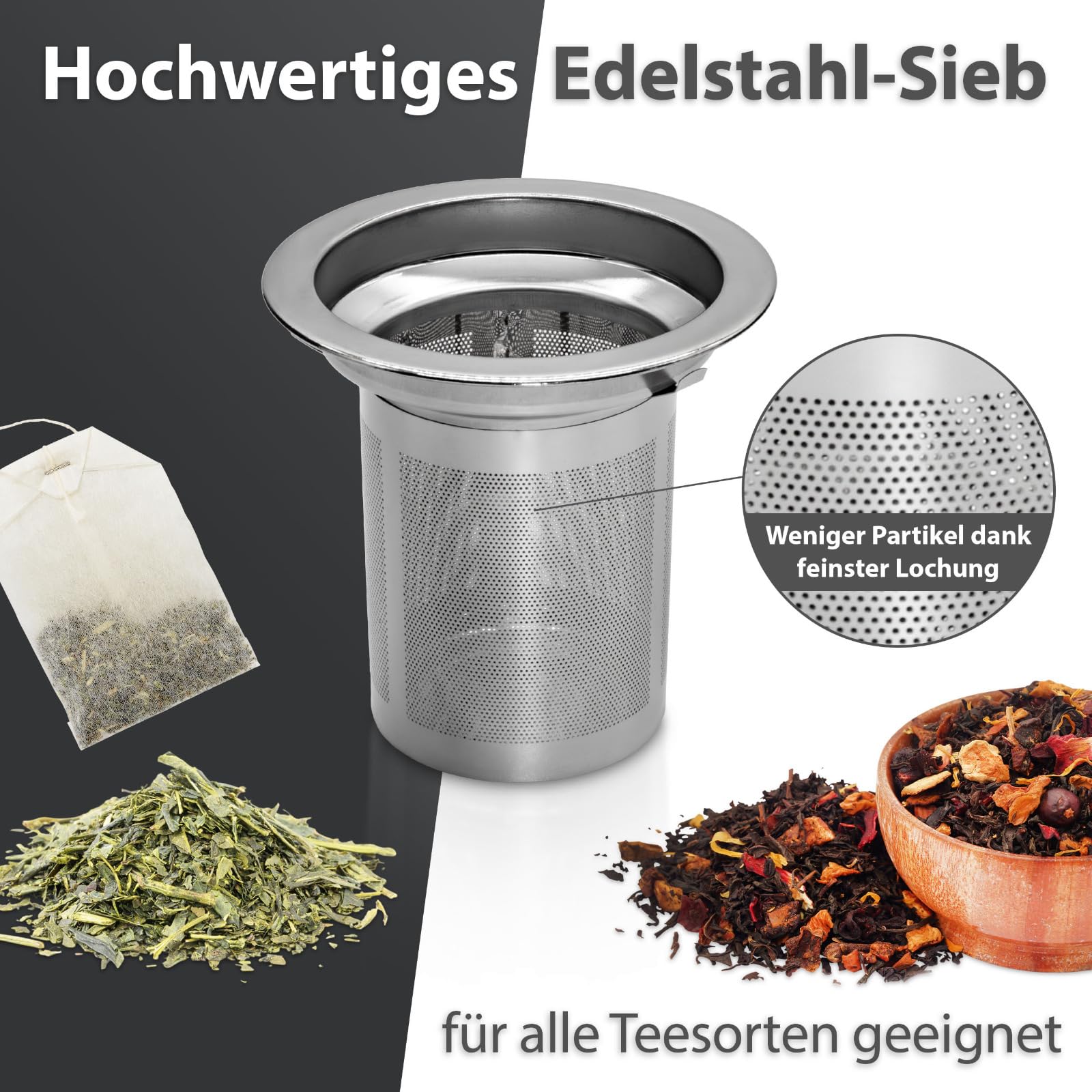 t24 Teiera in vetro con setaccio, resistente al calore, estraibile, filtro in acciaio inox (1700 ml) (600 ml + 4 x 100 ml)