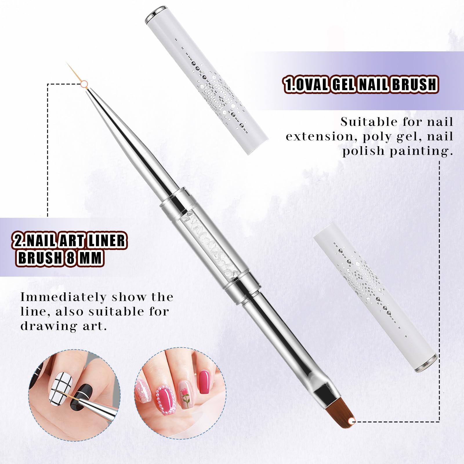 simarro cepillos de doble punta para uñas de gel, cepillo de uñas 2 en 1, cepillo de gel para uñas, cepillo de uñas, cepillo de gel fineliner, cepillo y espátula (blanco)