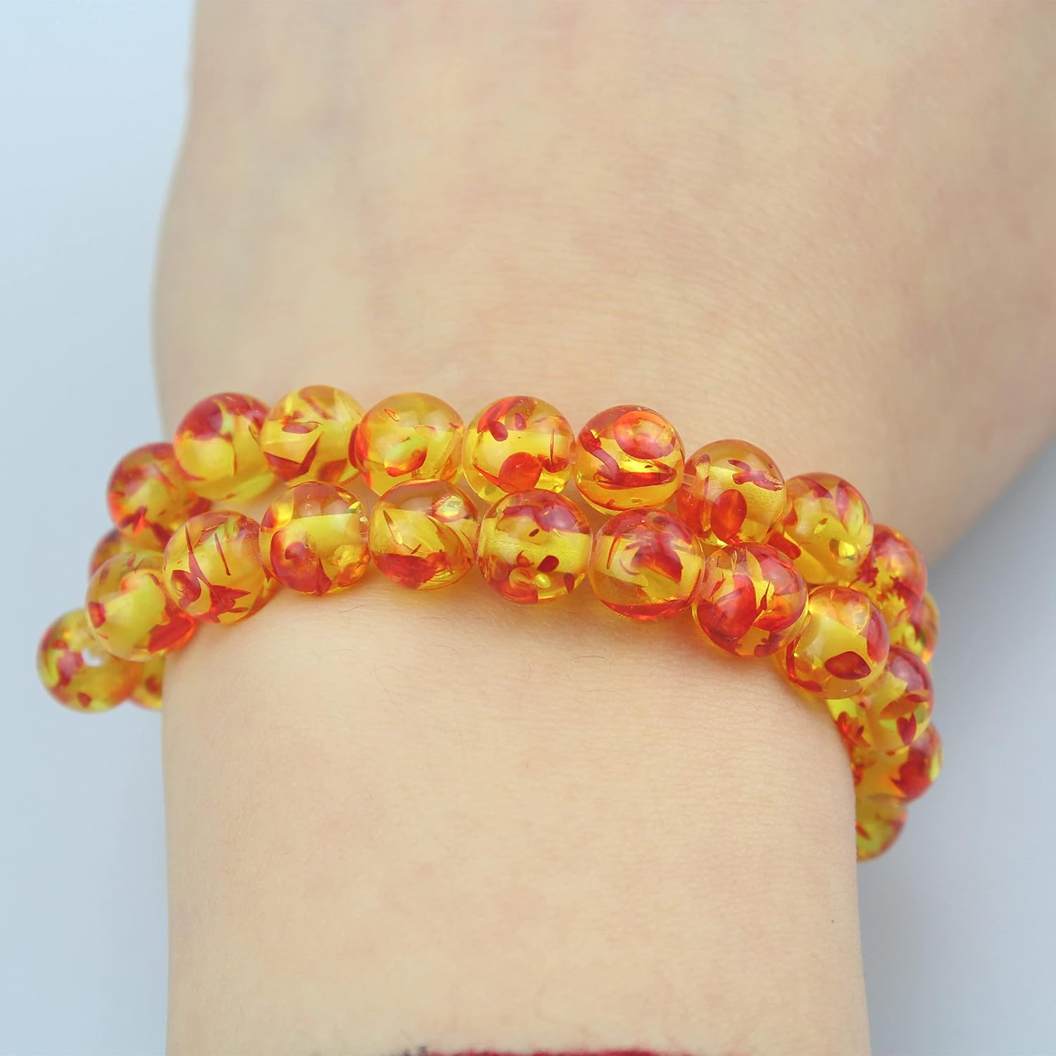 Fundiyoug 100PCS 8mm Amber Resin Beads Gemstone Round Loose Stone Beads Spacer Beads for Jewelry Making DIY Bracelet Necklace