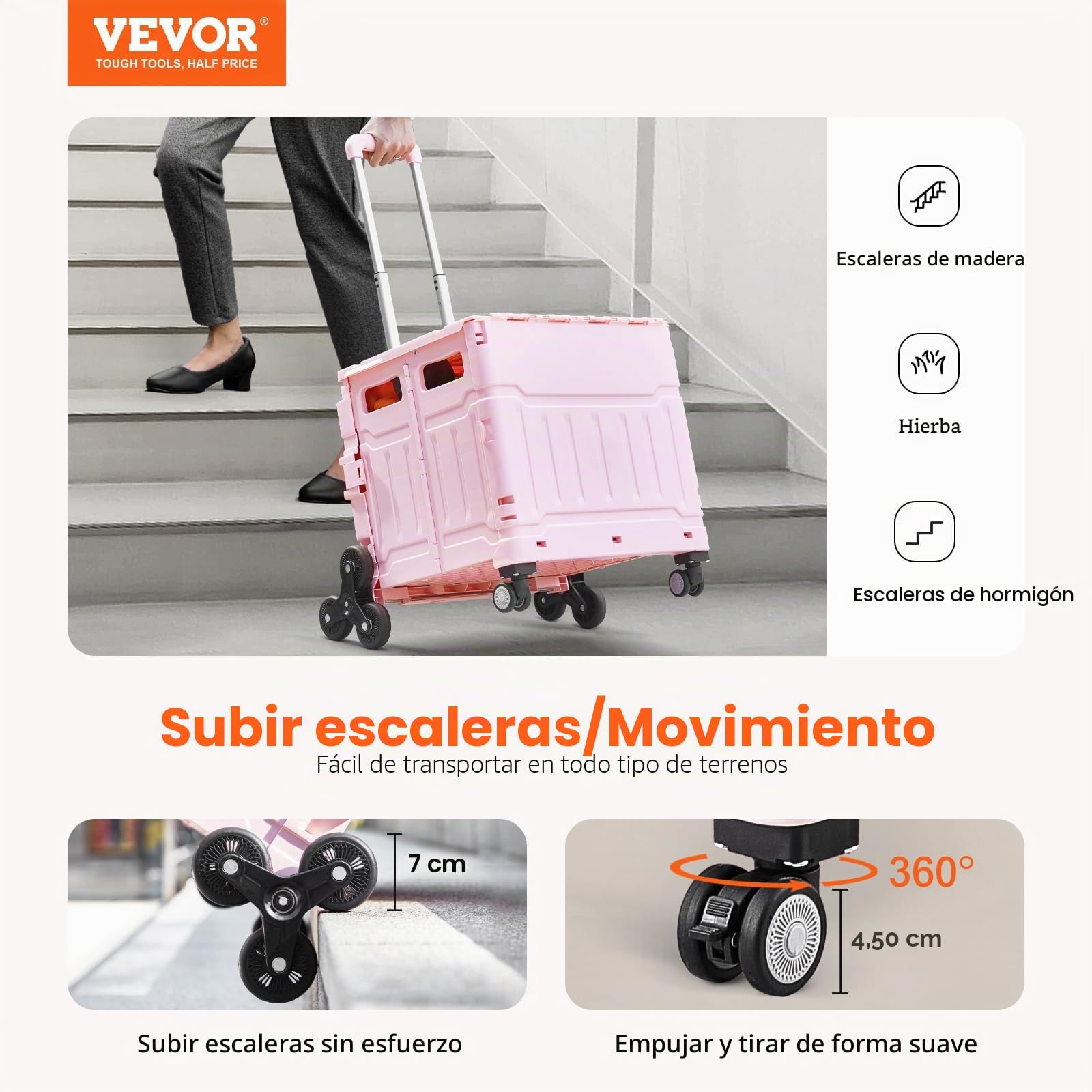 VEVOR Silla de Escalera Carga de 350 Libras Silla de Ruedas Plegable de Aluminio para Subir Escaleras con 2 Ruedas Silla Elevadora de Escaleras Portátil para Personas Mayores y Discapacitadas