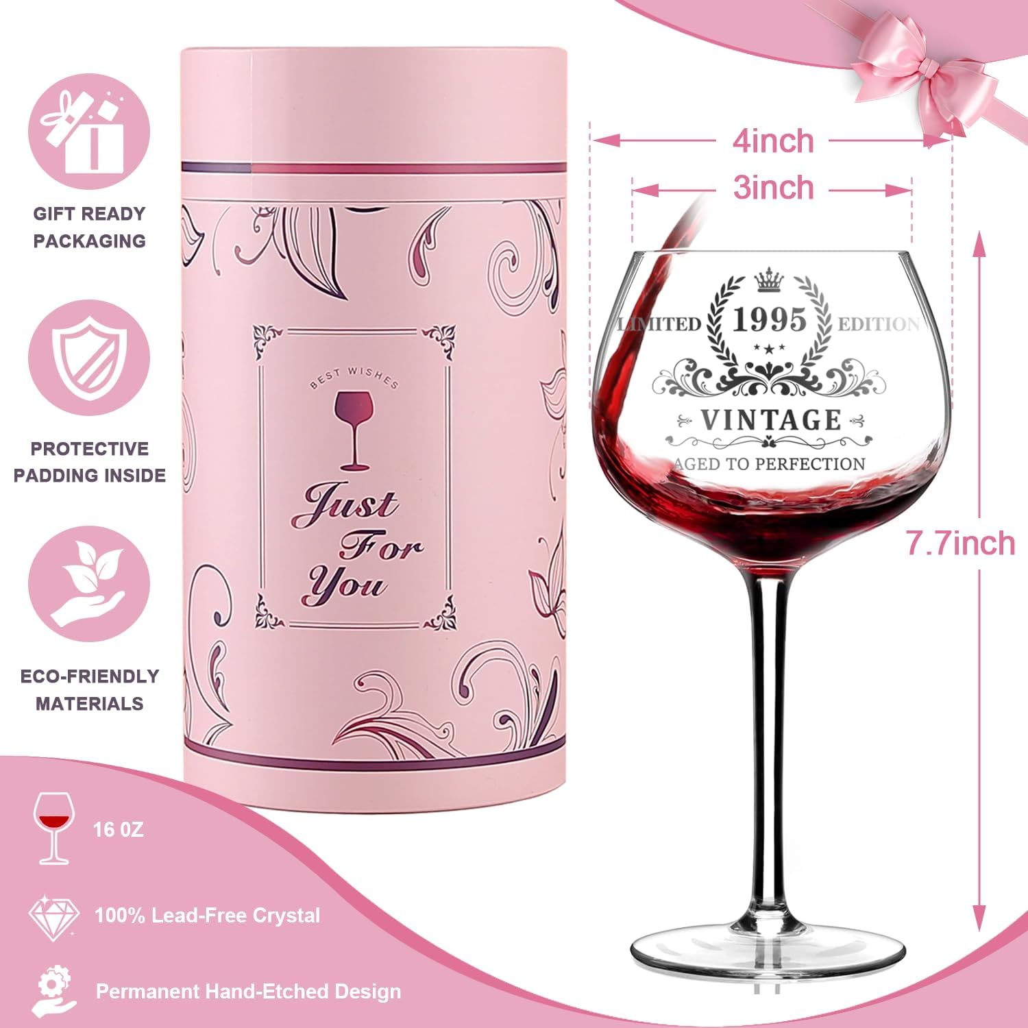 30TH Birthday Gifts for Her, Vintage 1995 Engraved Wine Glass, Unique 30 Year Old Birthday Decorations for Women, Funny 30 Bday Gifts Idea For Friends, Wife, Daughter, Sister (30TH) - Image 3