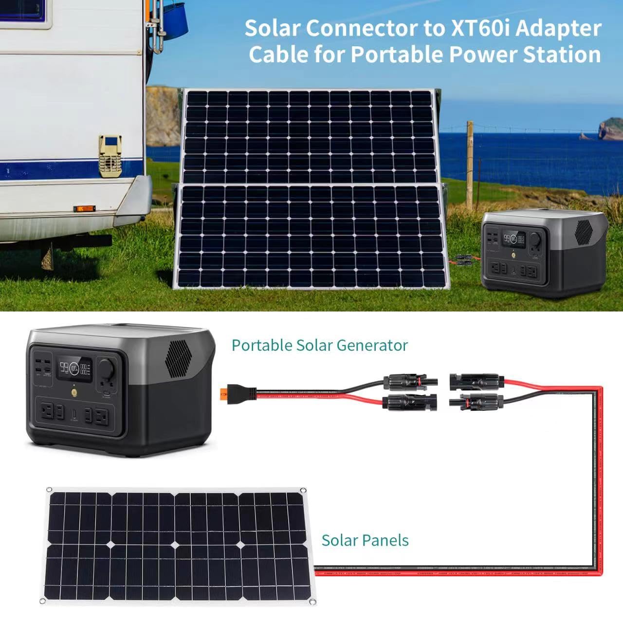 Cable de cobre estañado XT60i de 10 AWG a conector de panel solar, cable de extensión de 50 pies – Cable solar a XT60i resistente para baterías RC, drones, sistemas de energía solar y aplicaciones de