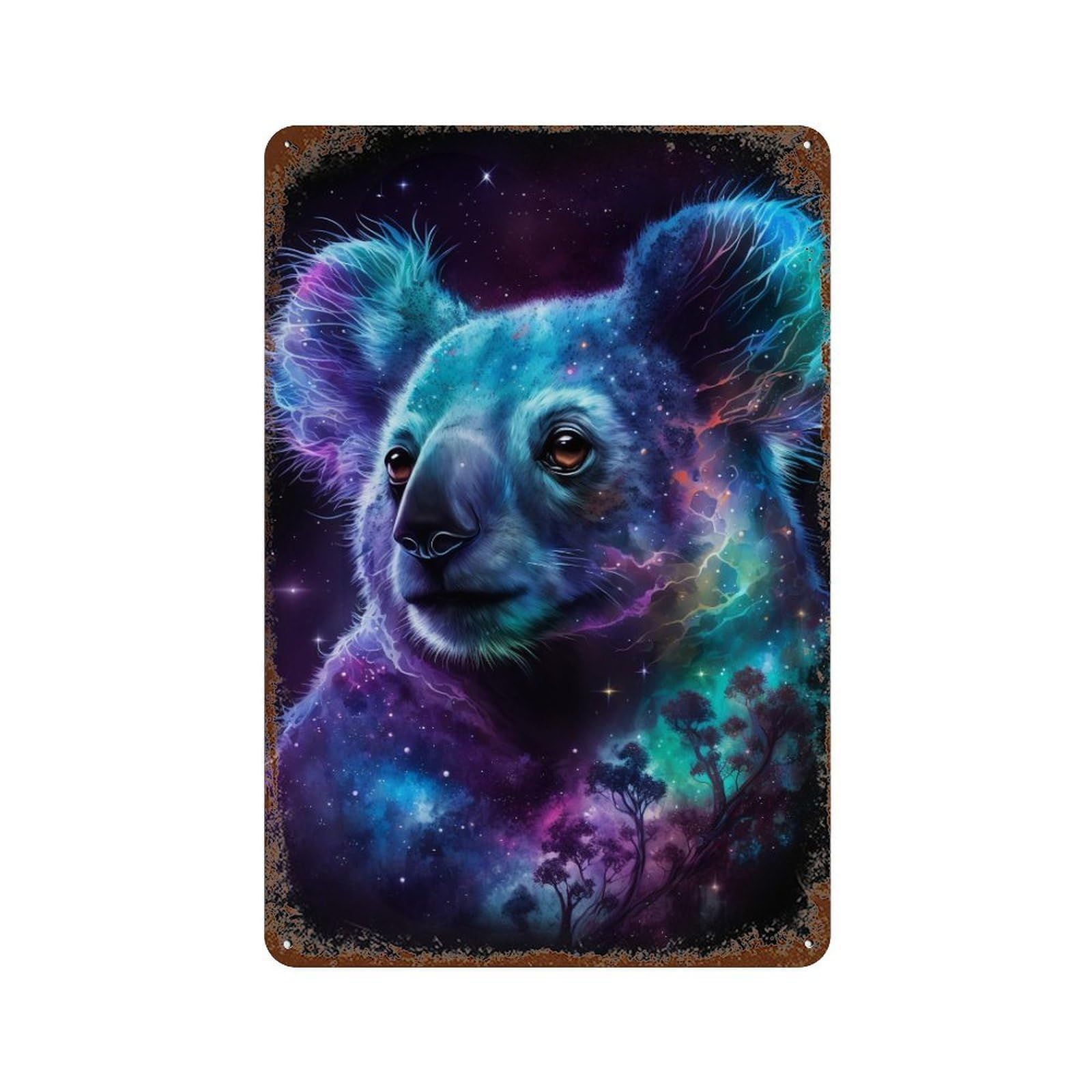 Garage Style Cosmic Koala Art Print-21 Aged Metal Wall Plaque 11.8"x7.9", Old School Wall Decor for Bar And Workshop