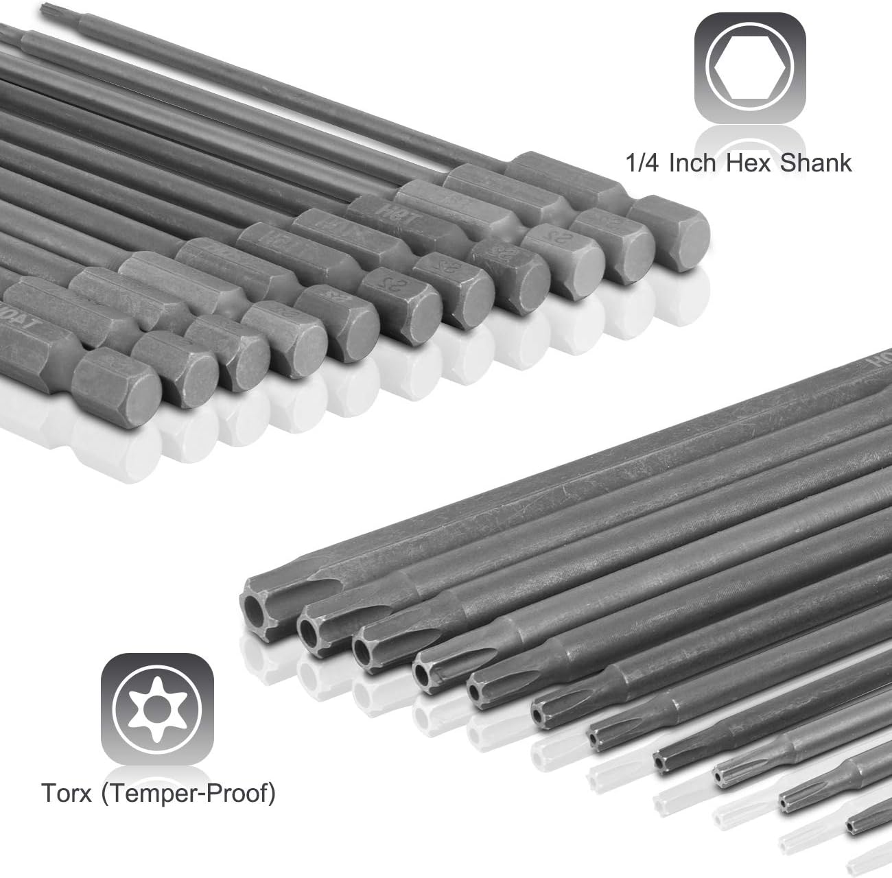 GreaTalent 11PCS S2 Steel Torx Impact Driver Bit Set Security Temper Proof 4inch 1/4" Hex Shank T6H-T40H Magnetic, Impact Rated, Calcium Zinc Phosphate Finish