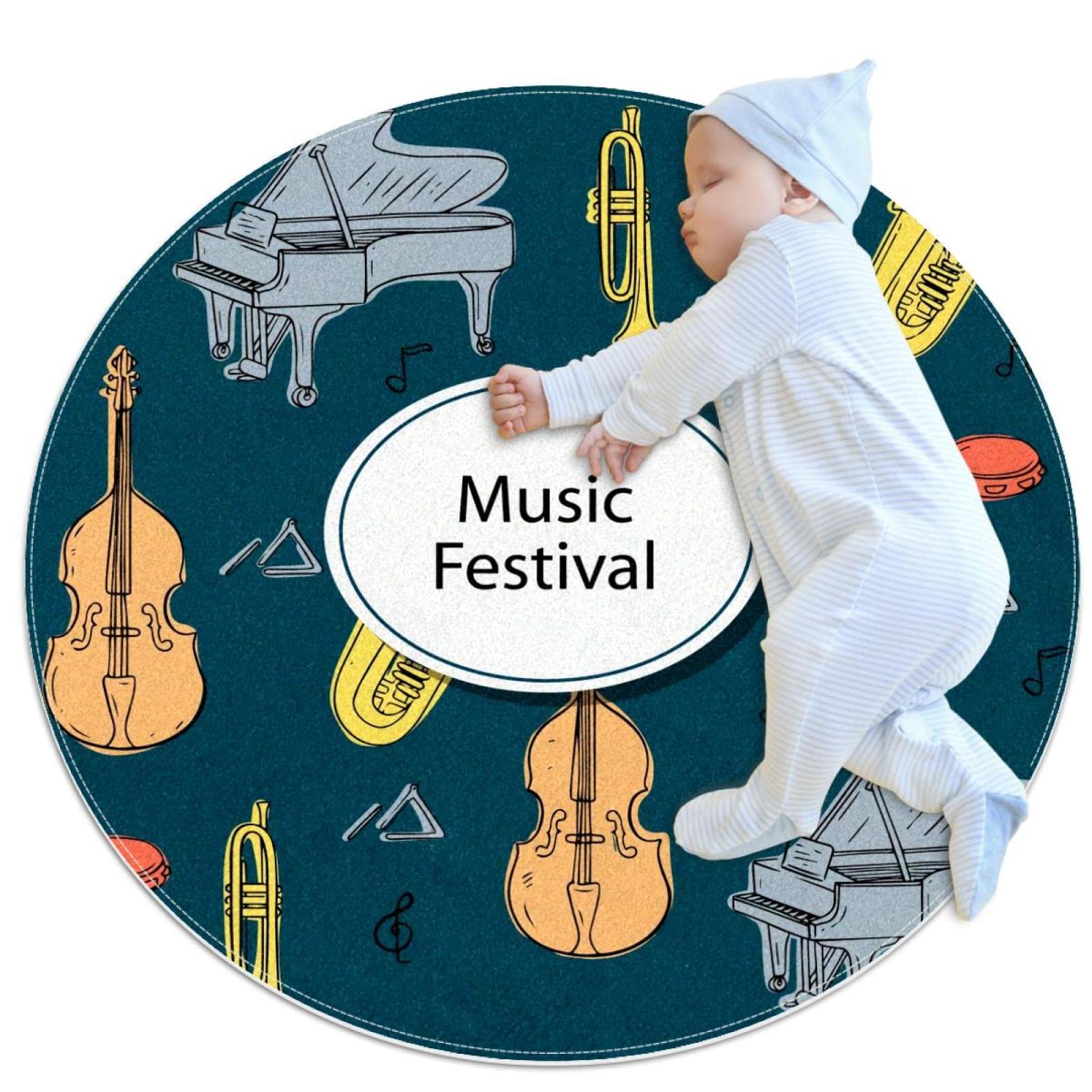 Tapis antidérapant musique rond 1m pour chambre enfant