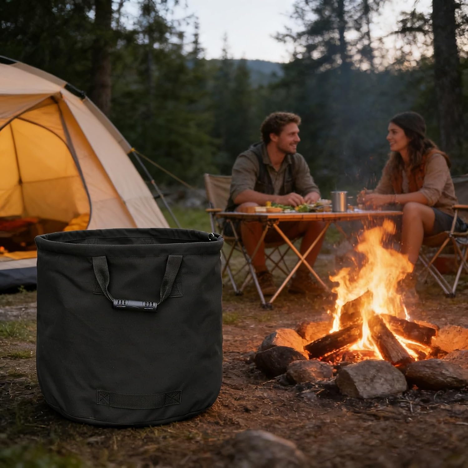 Garden Waste Bags, Heavy Duty Waterproof Canvas Bin Bags,Reusable Garden Sacks with Reinforced Straps,Ideal for Collecting Yard Waste, Plant waste grass and Leaves (Black, 2pcs)