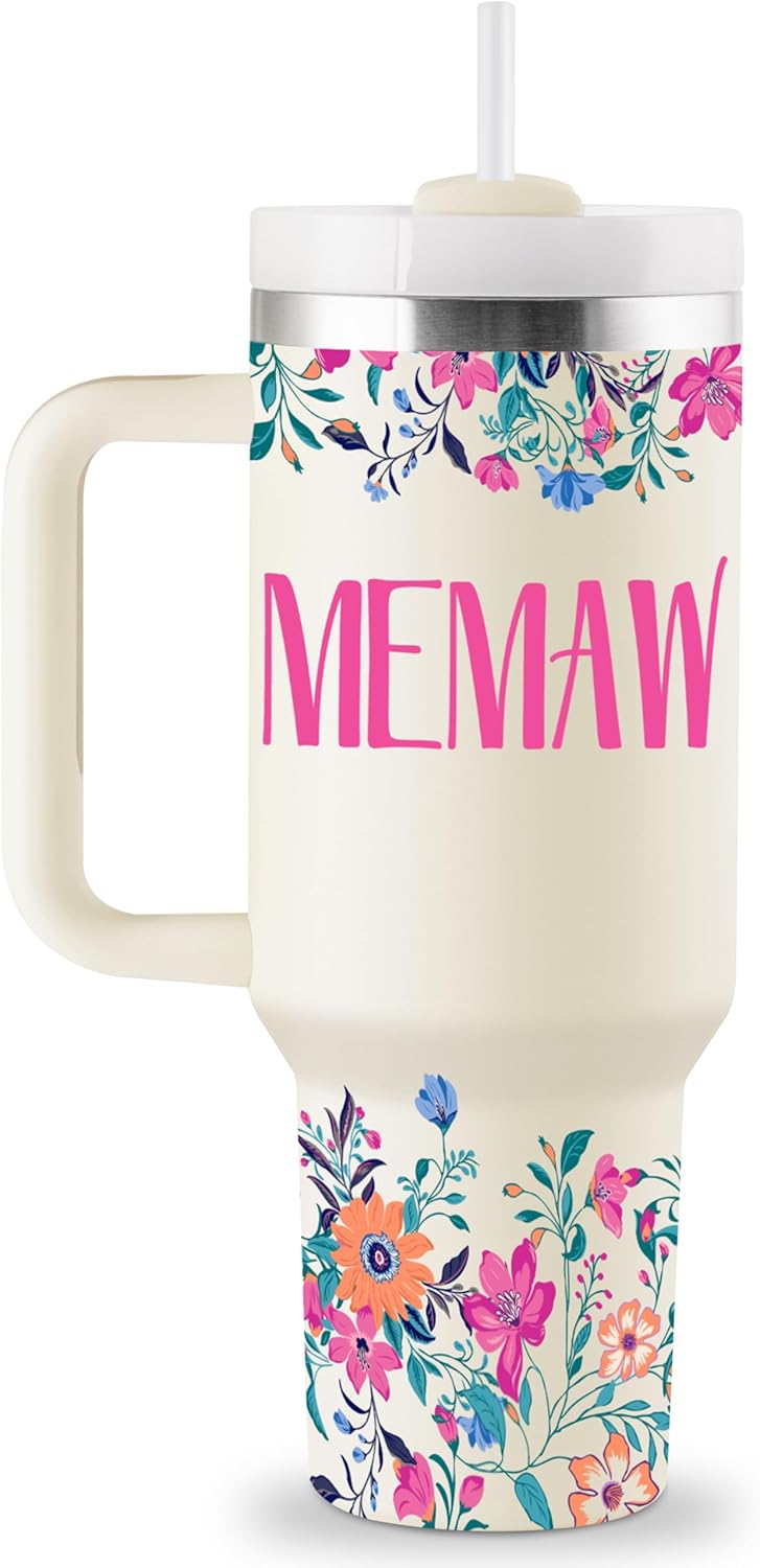 ROSTANTEN Memaw Gifts for Memaw from Grandkids for Birthday Mothers Day Christmas 40oz Travel Cup Insulated Tumbler with Lid & Straw