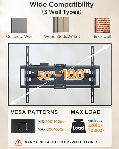 Miniatura 3 de FORGING MOUNT Soporte de pared para TV resistente de 98 y 100 pulgadas con tira de alimentación para televisores grandes de 50 a 100 pulgadas de