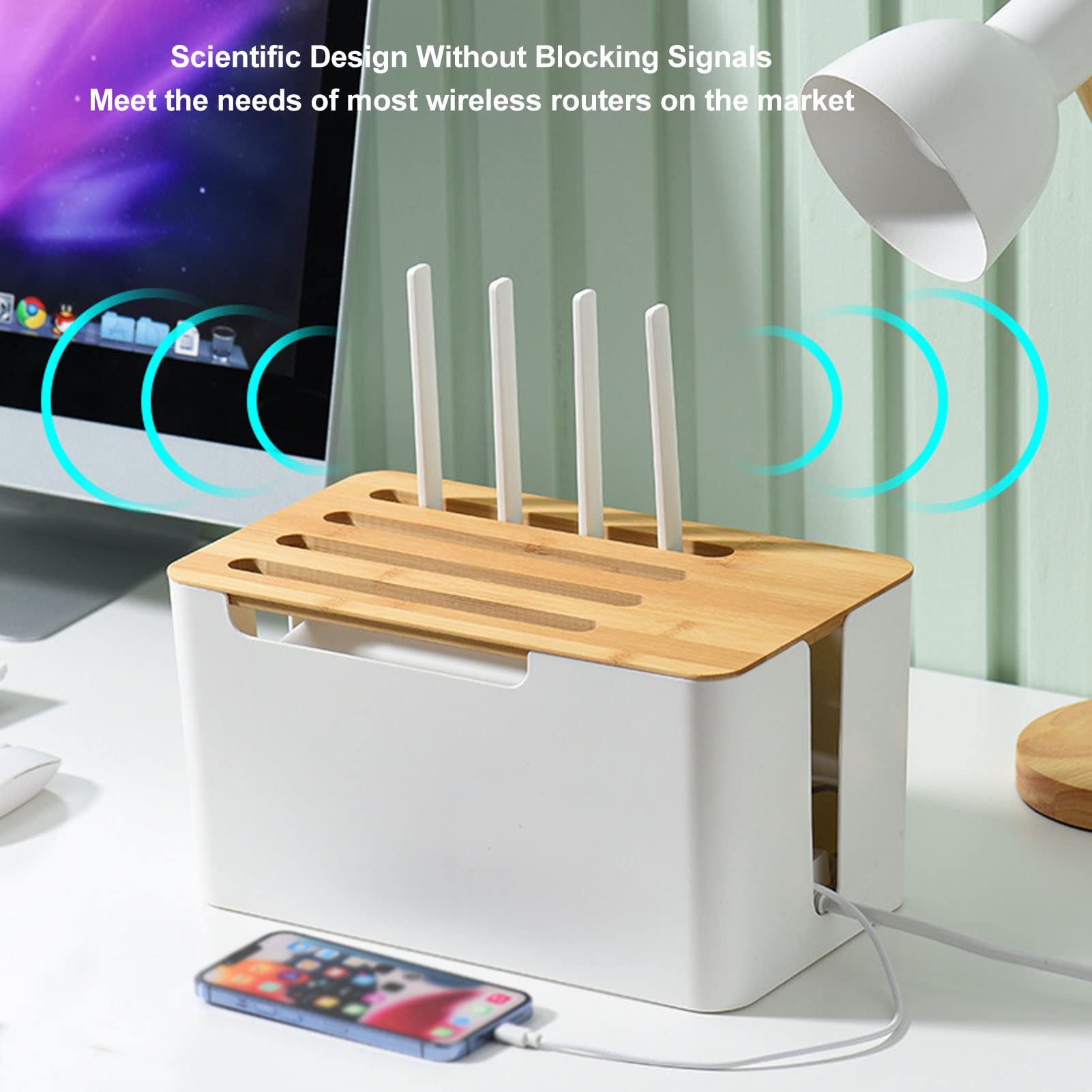 Yosoo Health Gear Boîte Rangement Routeur en Bois, Support Mural, Organisateur Câbles WiFi Modem