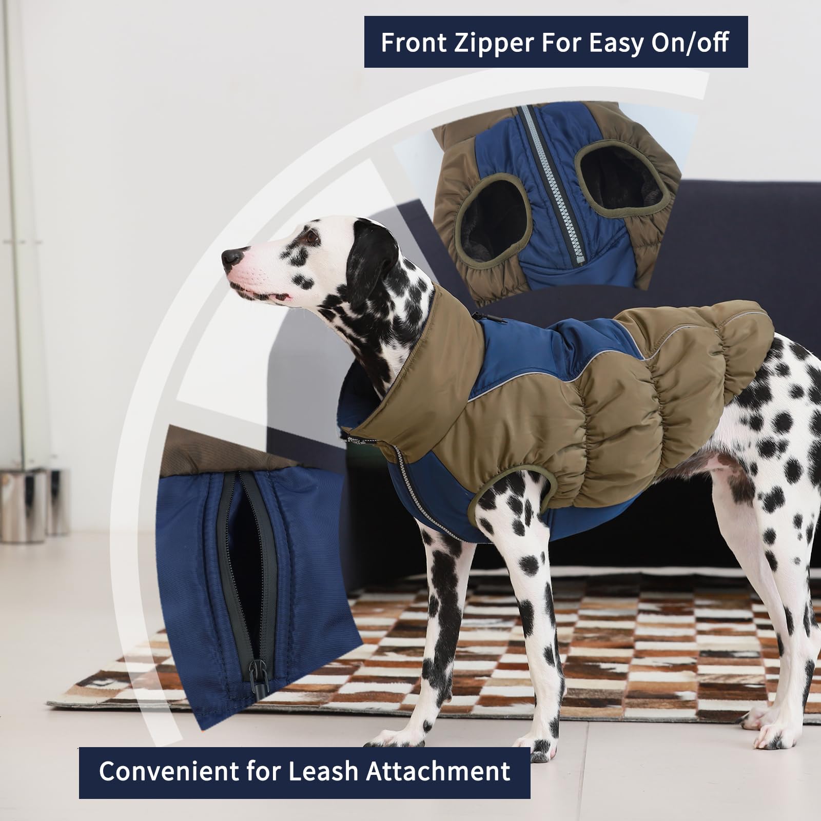 IECOii Dog Coats For Medium Dogs Waterproof,M Size Dog Coat With Zipper,Dog's Coats For Medium Dogs,Fleece Lined Warm Pet Jacket Winter Doggy Clothes,Reflective Pet Cold Weather Coats For Outdoor,M - Image 4
