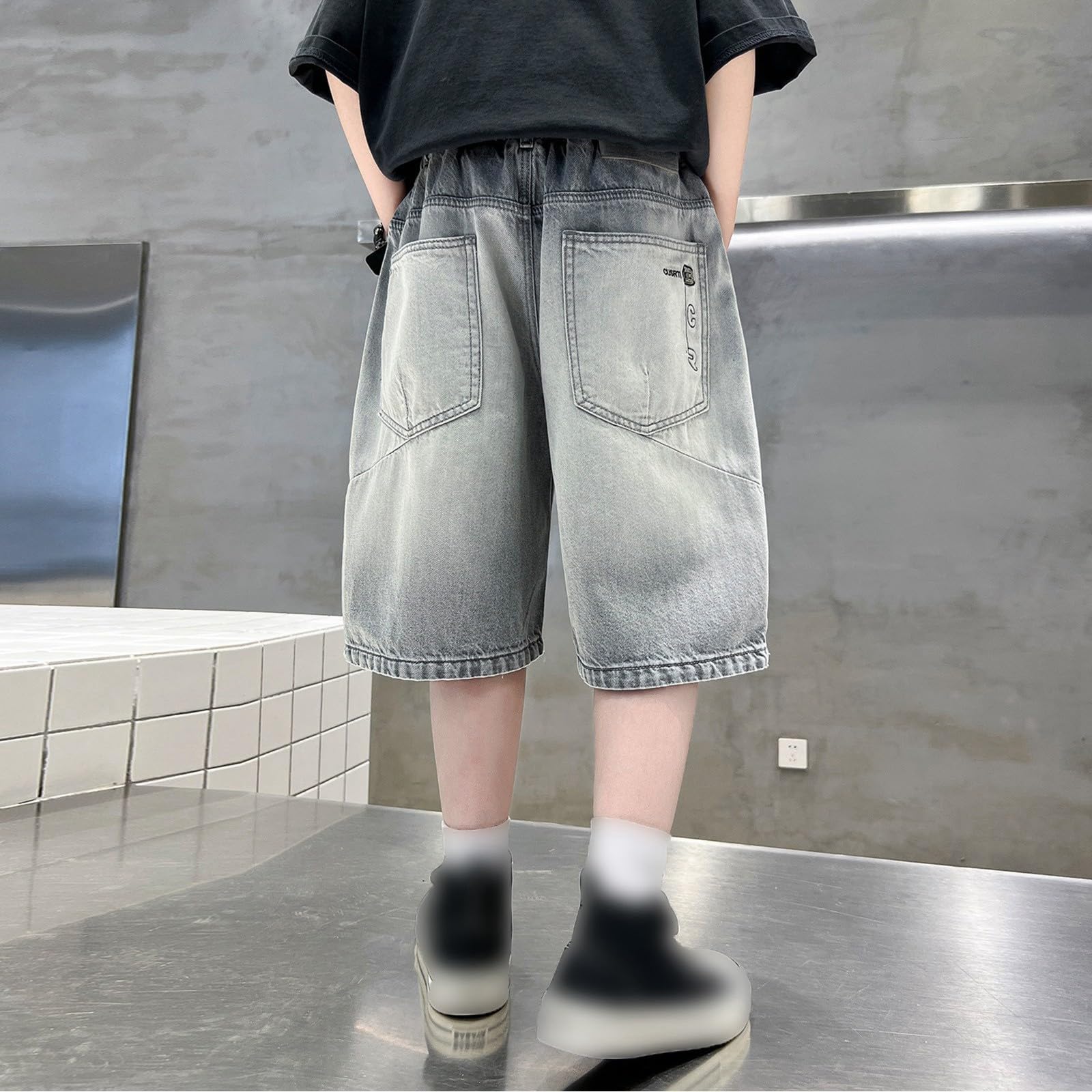 Pantalones Cortos Vaqueros de Cintura elástica para niños con Bolsillos, Ropa Informal de Verano para niños.