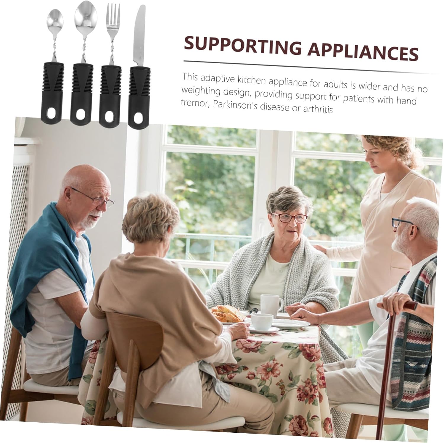 4pcs Elderly Disabled Cutlery Adaptive Utensils Set Portable Camping Forks