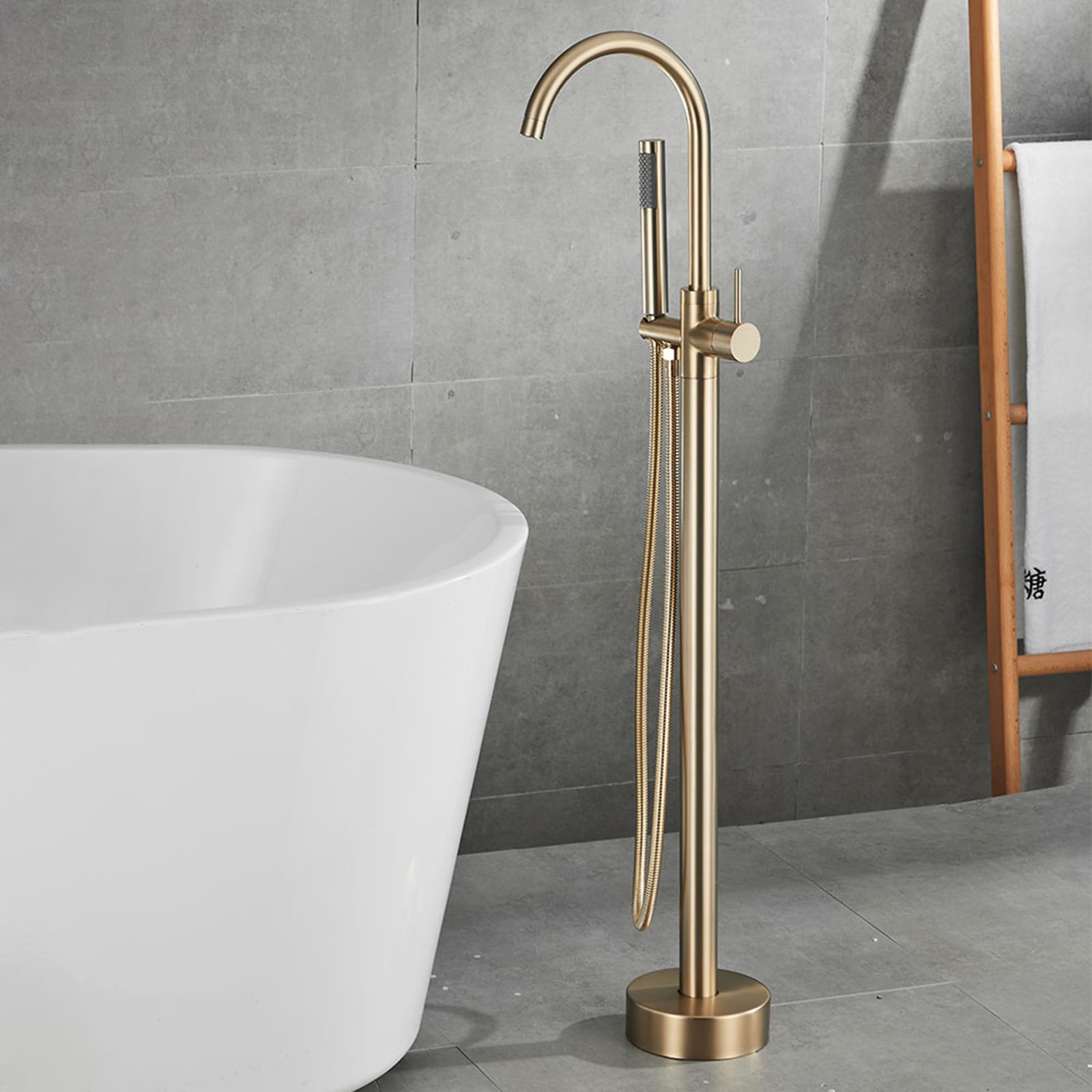 NZPOST standing Bath Shower Mixer Tap Gold 360 Degree Rotating Tap Bath Mixer Taps with Shower Set-B (Gold