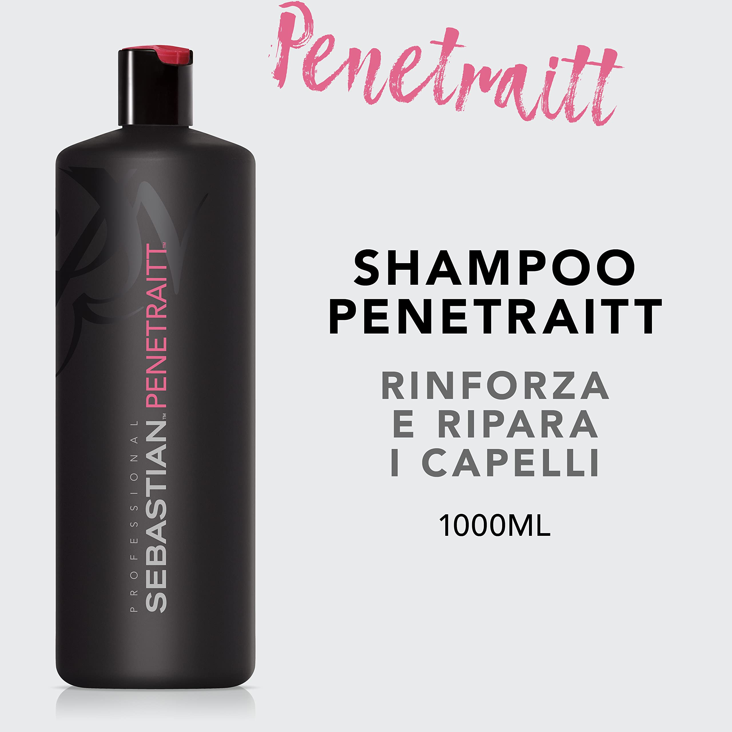 Sebastian Professional Penetraitt Shampoo, Shampoo Ristrutturante, Rinforza e Ripara, per Capelli Danneggiati, Sfruttati e Trattati, Capelli Forti e Morbidi come la Seta, 1000ml