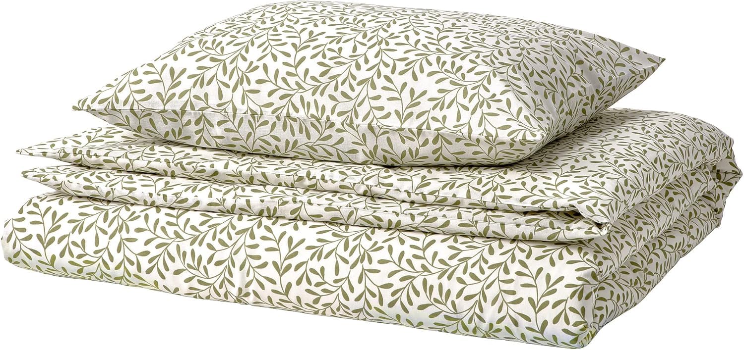 IKEA SORGMANTEL Duvet Cover and Pillowcase, 150x200/50x60 cm, White/Green-image-23