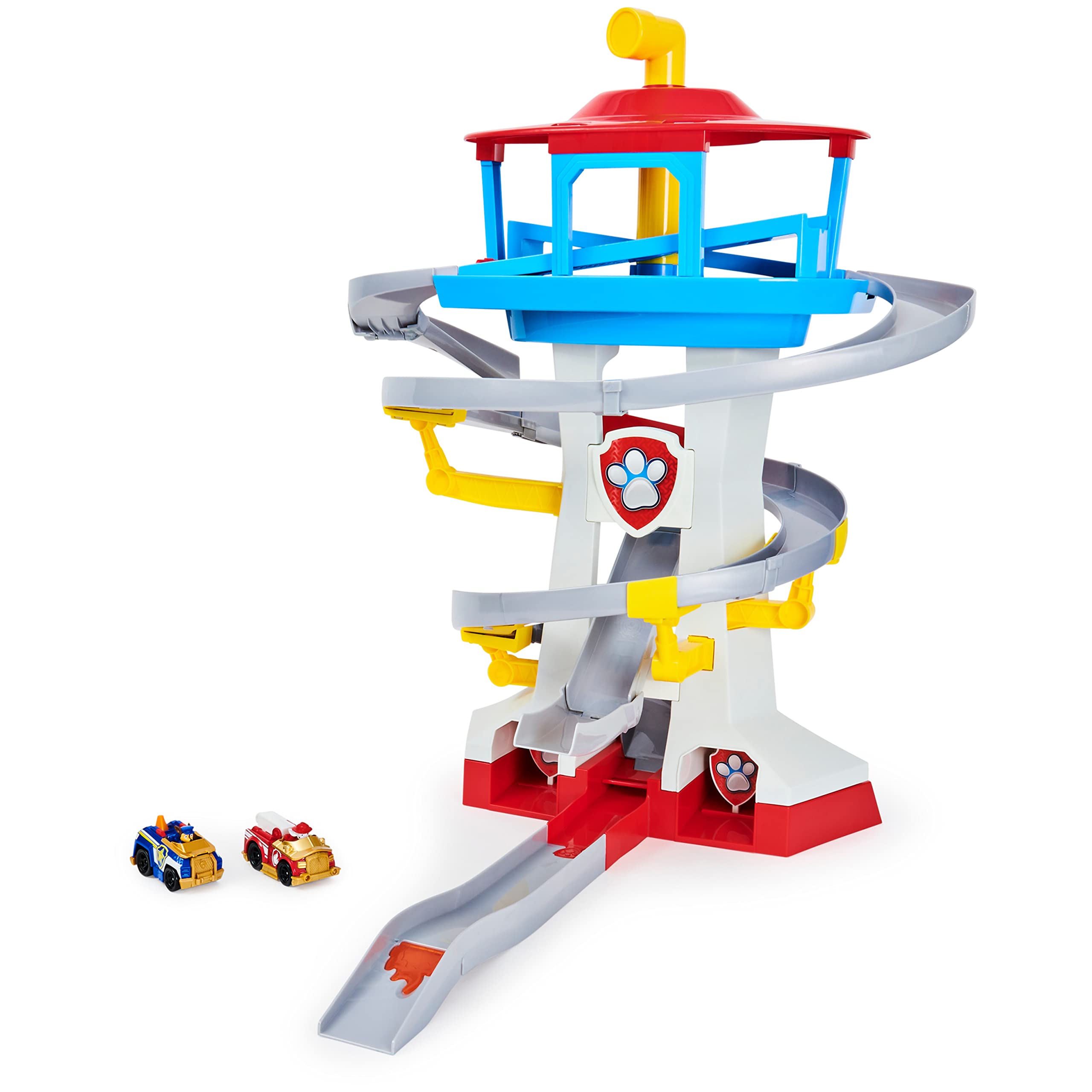 Paw Patrol, Set di Gioco Adventure bay Pista da Corsa Die Cast con 2 Veicoli Esclusivi, in Scala 1:55