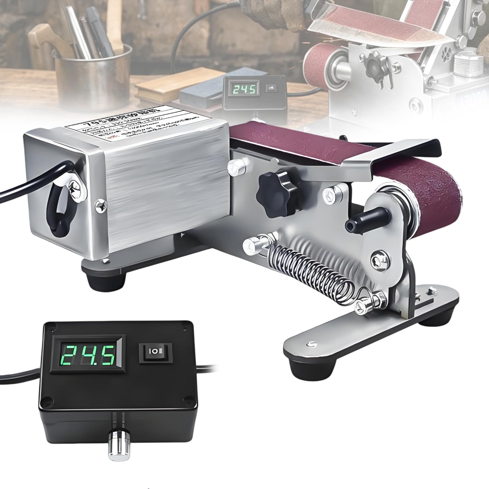 TsoLay Wet Bench Sander, Electric Knife Sharpener with Stepless Speed Control, 10 Sandpaper Sheets, Max 13000r/min,Mini Belt Grinder Polisher for Scissors, Metalworking, Jewelry DIY Projects
