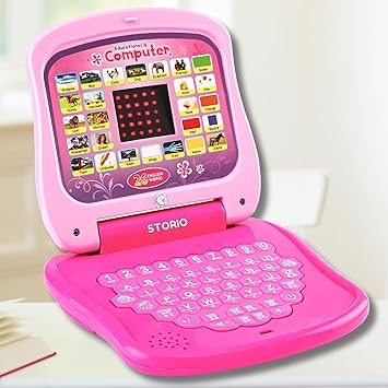 Storio Toys Educational Learning Laptop Toy with LED Display & Music Effect|Educational Toy Preschool Learning for Babies,Girls,Boys & Toddlers|Power Source: 3xAA Battery (Not Included)-Pink,Multi - image, photos