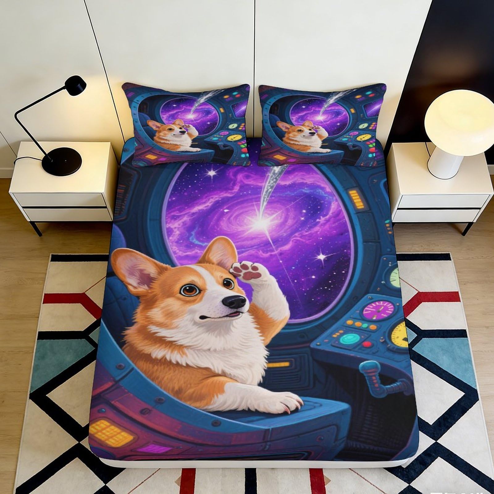 Jqzkxnhpbr Style-10 3D Printed Space Corgi Fitted Sheet Microfiber Soft Breathable Galaxy Dog Bed Cover For Bedroom Dorm Decor 90X200x25cm