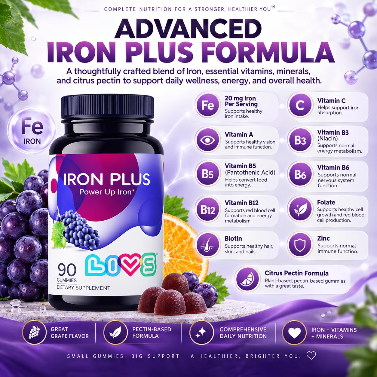 LIVS Nutrition Iron Plus Gummies - 20mg Gentle Iron Supplement — Amazon image 3