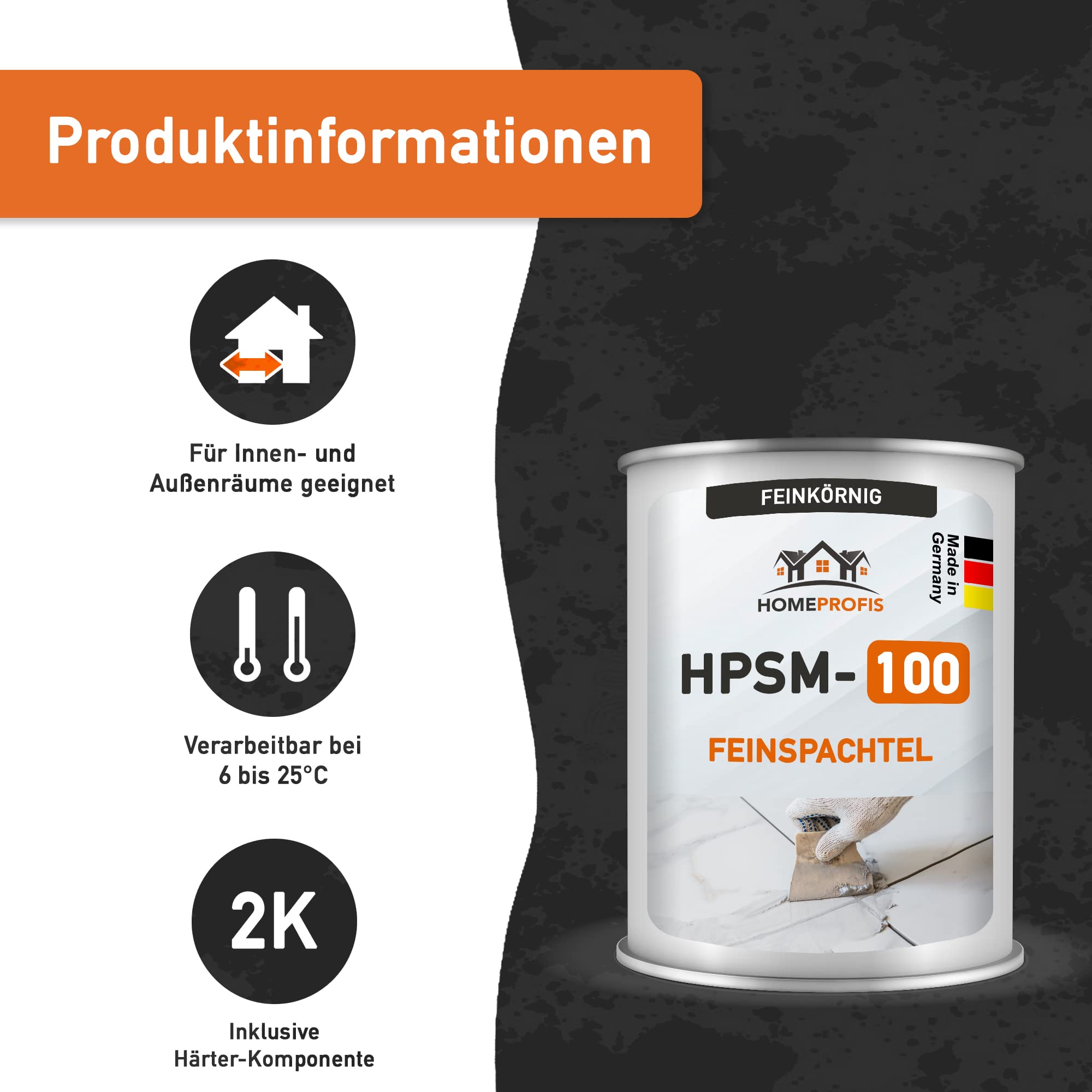 Home Profis® HPSM-100 Feinspachtel auf Epoxidharz Basis (3 kg) Spachtelmasse Füllspachtel Reparaturspachtel GFK Holz Beton Estrich Autoreparatur Bereichsausbesserung