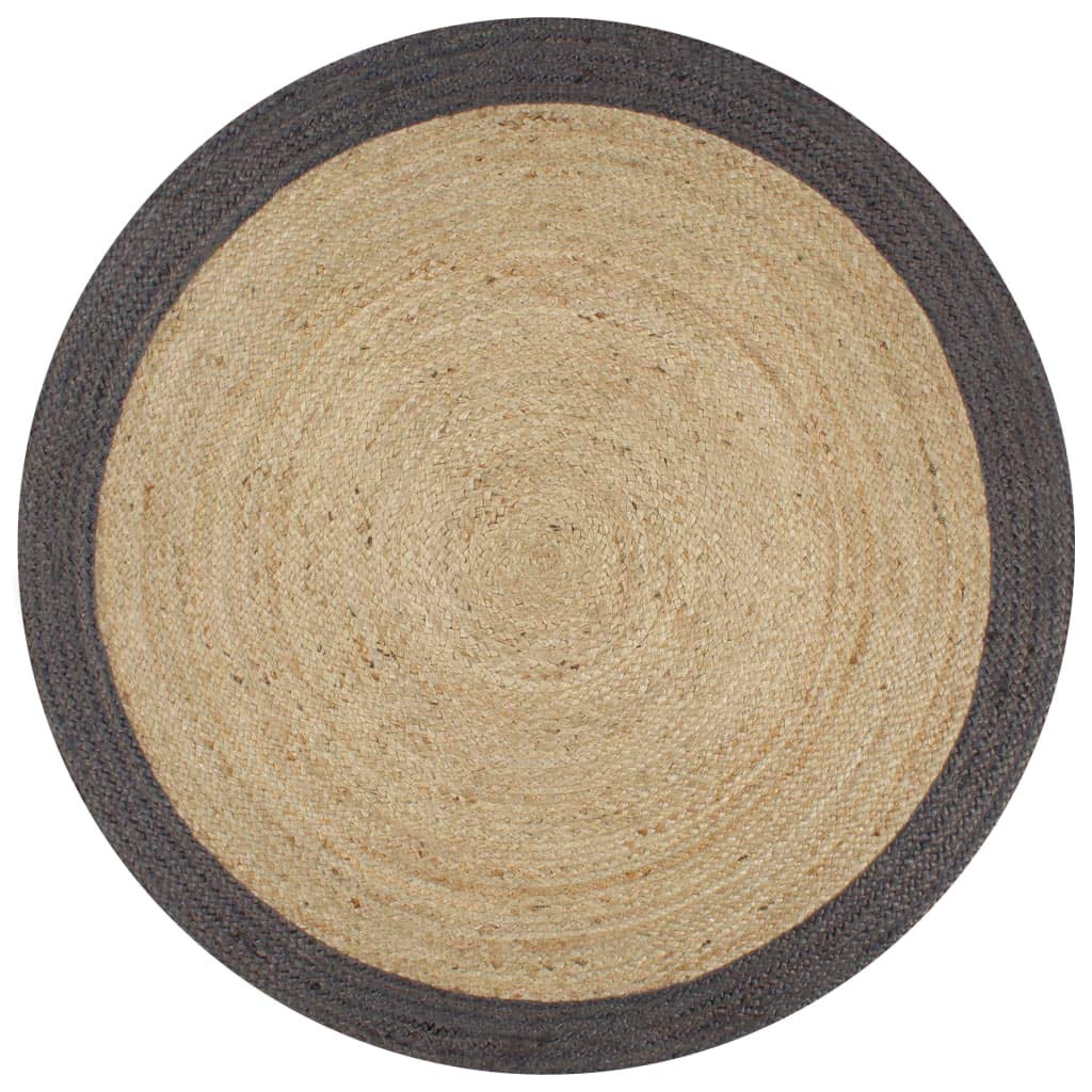 vidaXL Alfombra Redonda de Yute Tejida a Mano Tapete Alfombrilla Felpudo Moqueta Tapiz Esterilla Artesanía Decoración Diámetro 150cm Borde Gris Oscuro