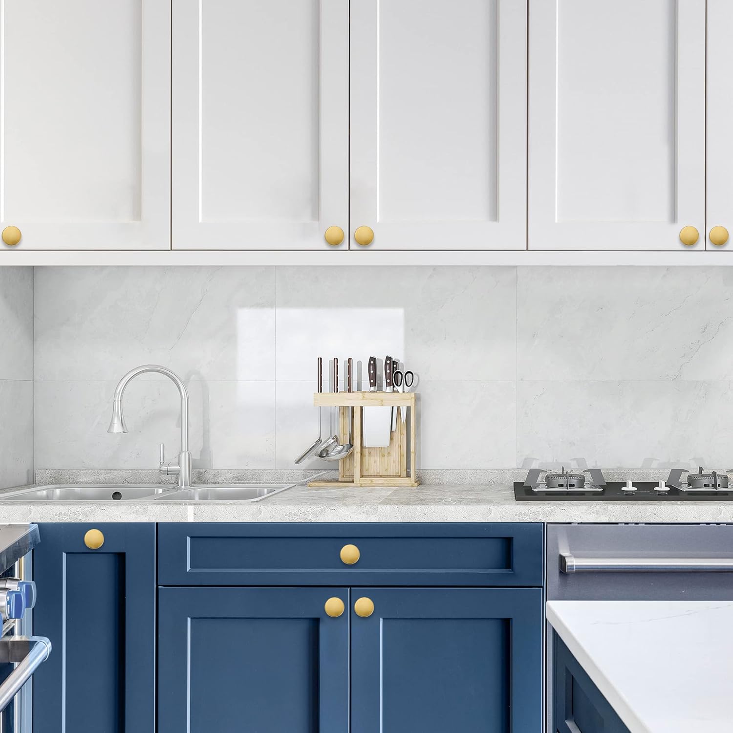 JOY DECOR 30 Pack Kitchen Cabinet Knobs Solid Drawer Knobs Dresser Knobs 1-1/4 Inch Drawer Pulls Brushed Brass Cabinet Hardware for Dresser Drawers Round Cabinet Door Knobs Simple Drawer Handles