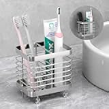 Luxspire Toothbrush Holders for Bathroom, Stainless Steel Electric Toothbrush Holder Wall Mounted, Shower Toothbrush Toothpaste Holder, Bathroom Organizer Essentials, 2 Slots, Silver