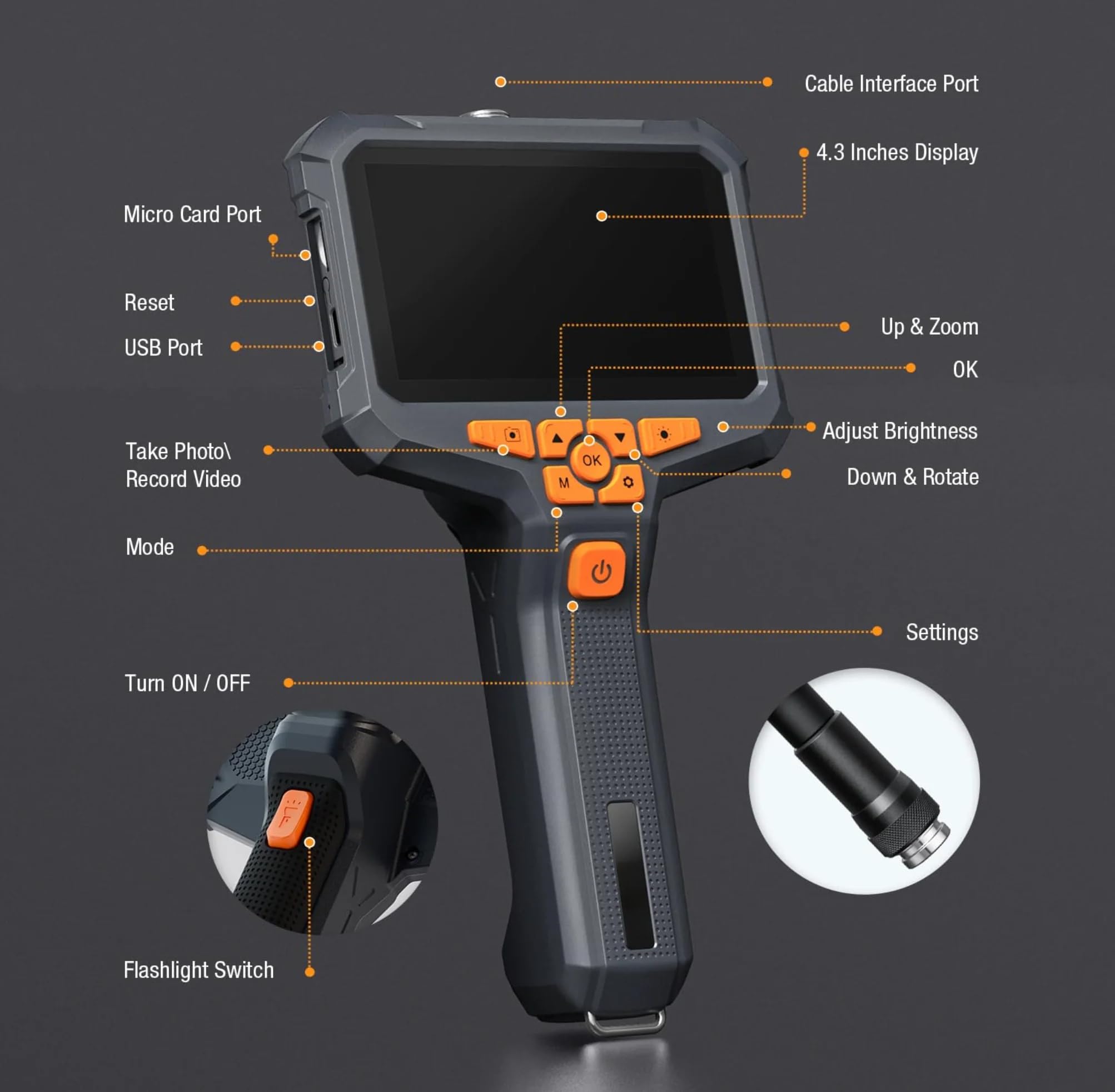 Borescopes endoscopes NTS430 Dual Lens Endoscope Inspection Camera IP67 Waterproof Flexible Cable Sewer Camera 7 Leds(Dual lens-8mm-1M)