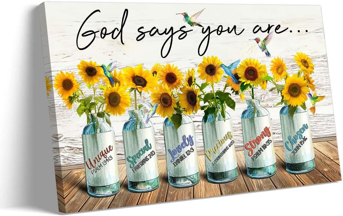 Amazon.com: Strofupp Sunflower Wall Art God Says You Are Canvas ...