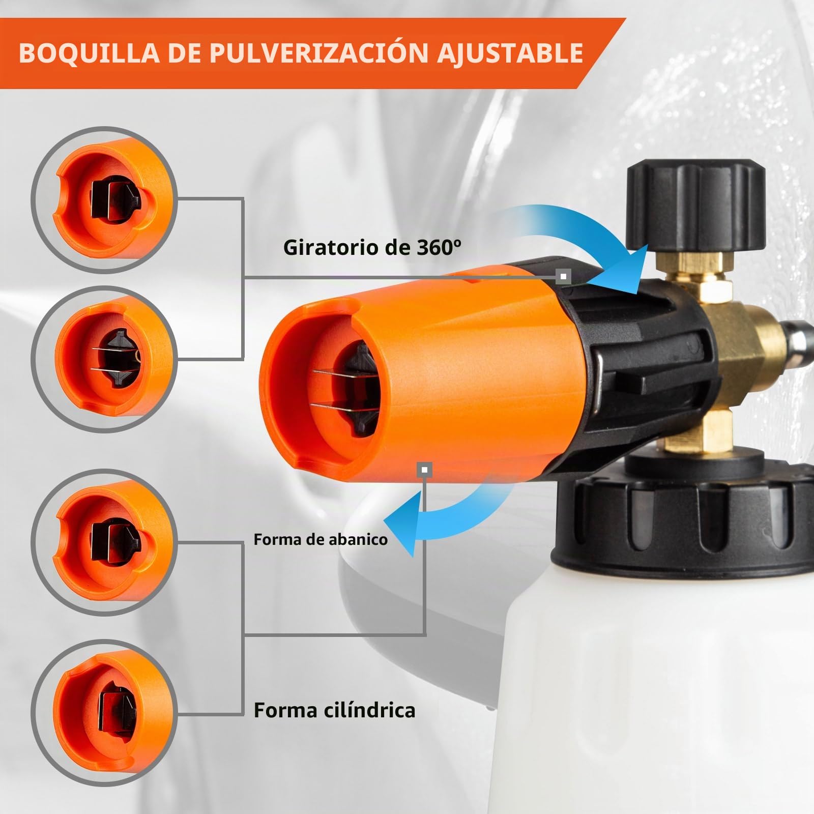 Kebtek Pistola Hidrolimpiadora de Alta presión 5200 PSI con Cañón de Espuma 1L, 5 Boquillas de Pulverización et Adaptador Compatible con Karcher K2-K7