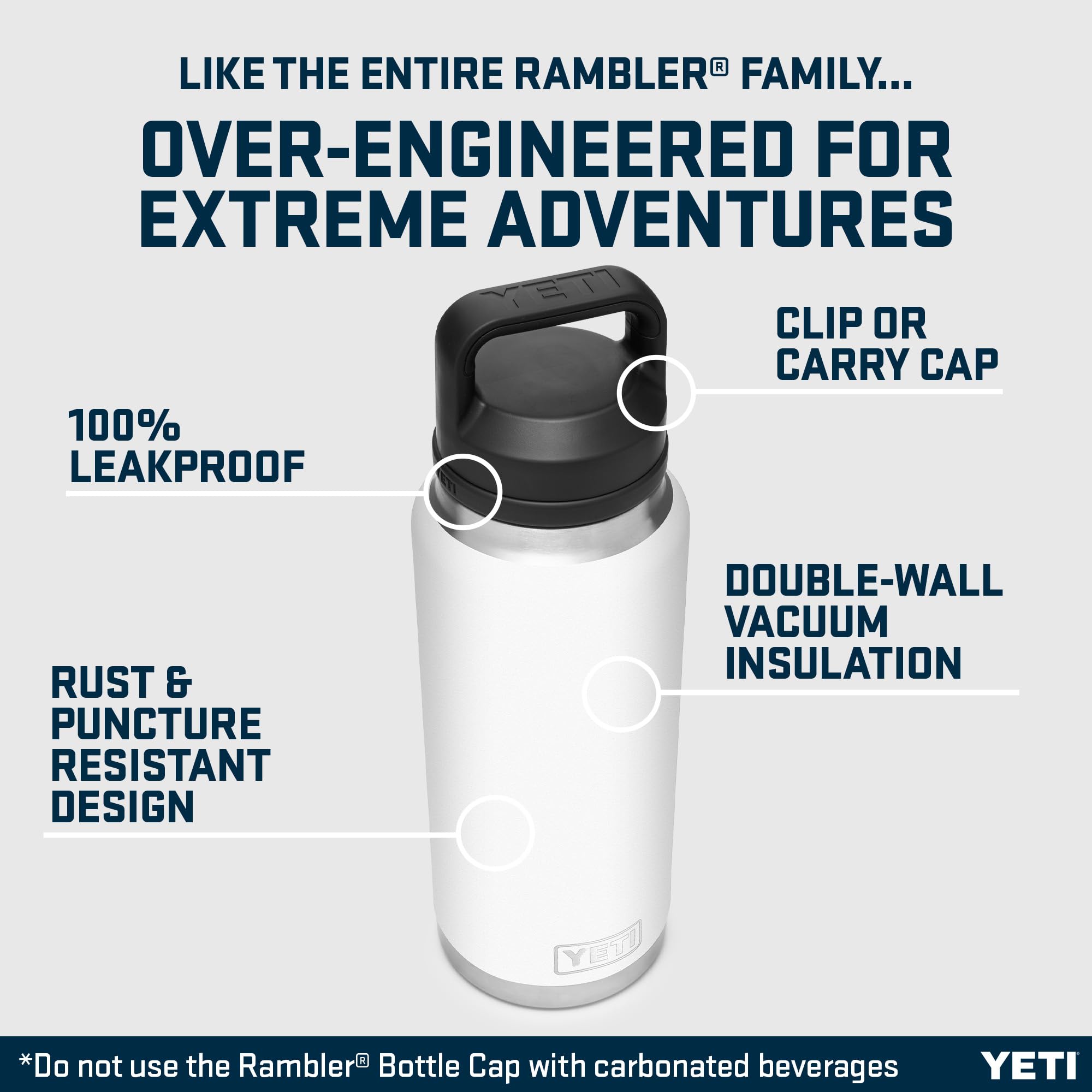 YETI Rambler Butelka Chug, izolowana próżniowo butelka ze stali nierdzewnej z nakrętką, biała, 1065 ml