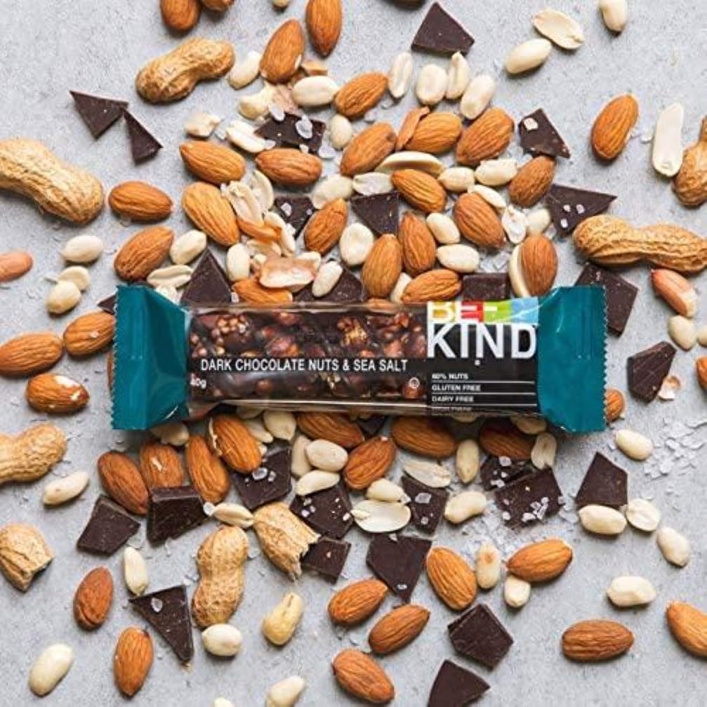 BE-KIND - Barres de Céréales - Chocolat Noir, Amandes & Sel Marin - Sans Gluten - Riches en Fibres - Grand Format - 12 x 40g
