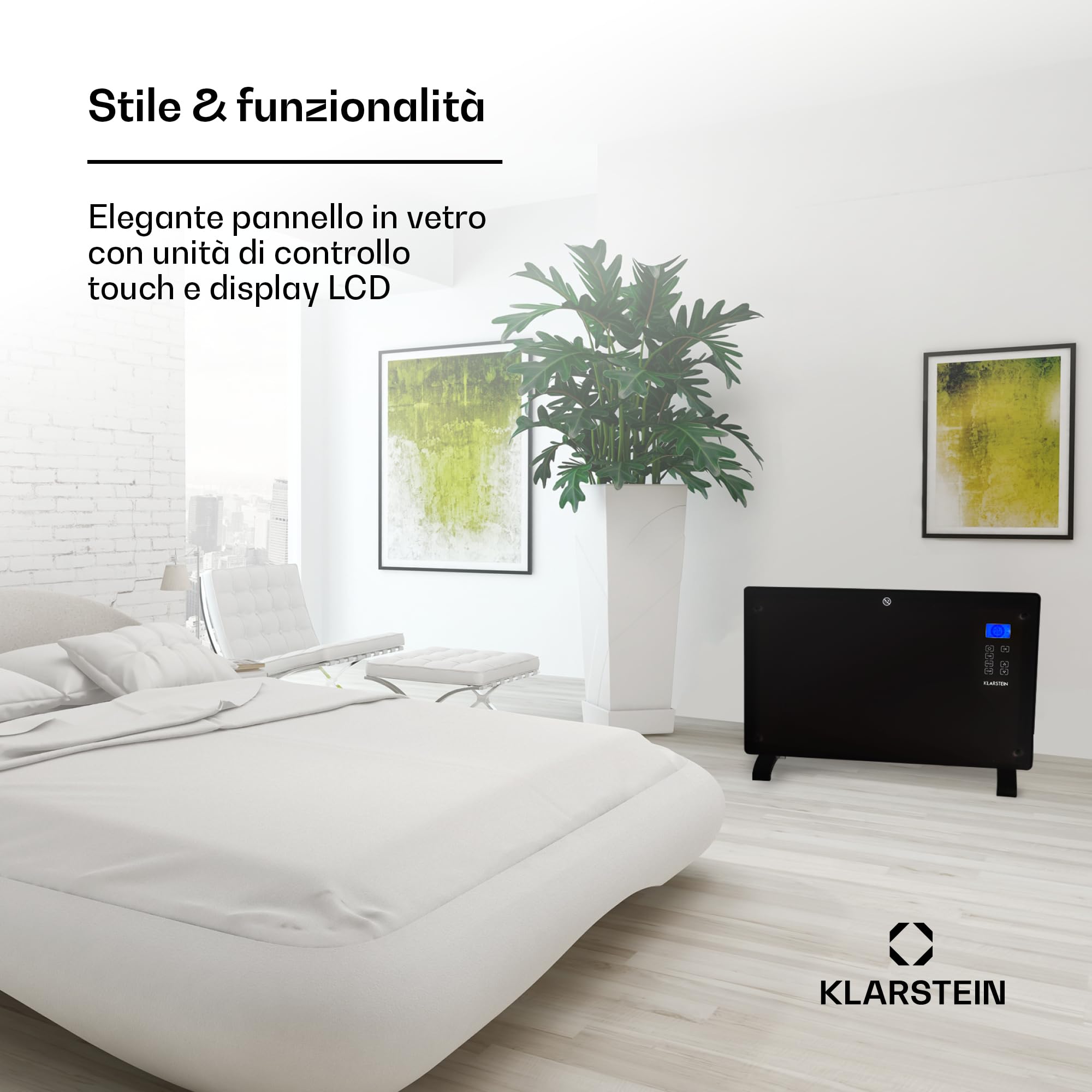 Klarstein Stufa Elettrica Basso Consumo, Stufa Elettrica 2000W, Termoconvettore con Rotelle, Termosifone Elettrico Portatile, Termoconvettore a Parete con Termostato, Stufetta per Casa