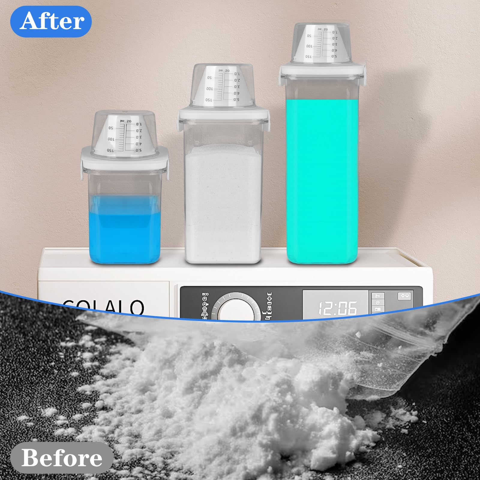 2 Pezzi 1800ML Dispenser Detersivo Lavatrice con Misurino, Ermetico Contenitori Detersivi Lavanderia, Dosatore per Detersivo e Detersivo in Polvere, Contenitore per Cereali Zucchero Muesli