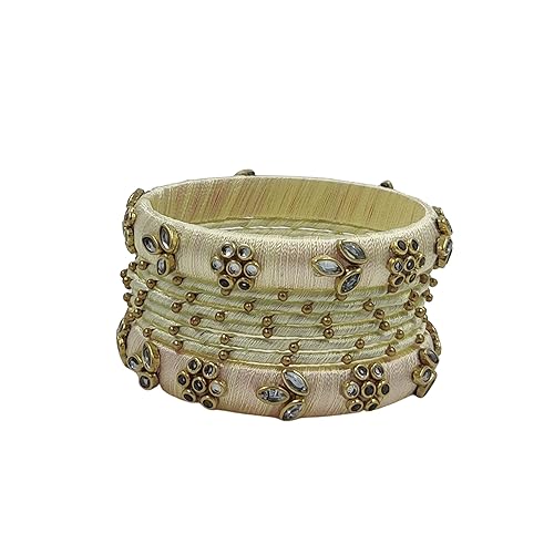 Yaalz Silk Thread Simple Kundan Stone Work Fancy Designer Wedding Chuda Bangle Sets With Metal Mix For Women Kids Girls In Multiple Colors