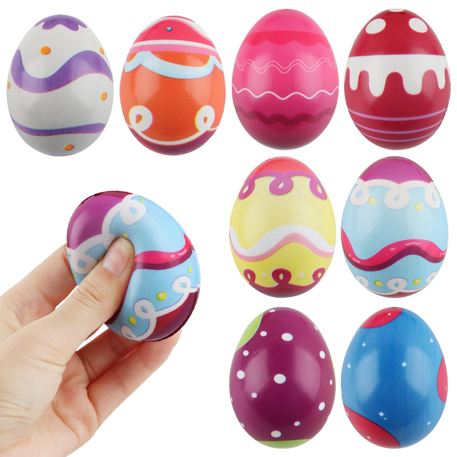 Easter Eggs Squeeze, dellyy 8 Pieces Stress Ball for Adults and Children, Decompression Easter Eggs for Easter Party Decorations, Easter Basket Filling