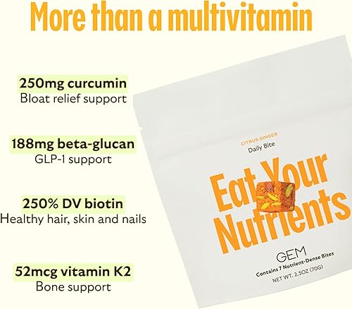 Miniatura 5 de The GEM Bite Daily Multi 4 x 7-Bite Pack  Jengibre cítrico  Soporte todo en uno para energía, intestino, piel, hueso, cerebro e inmunidad  Complejo