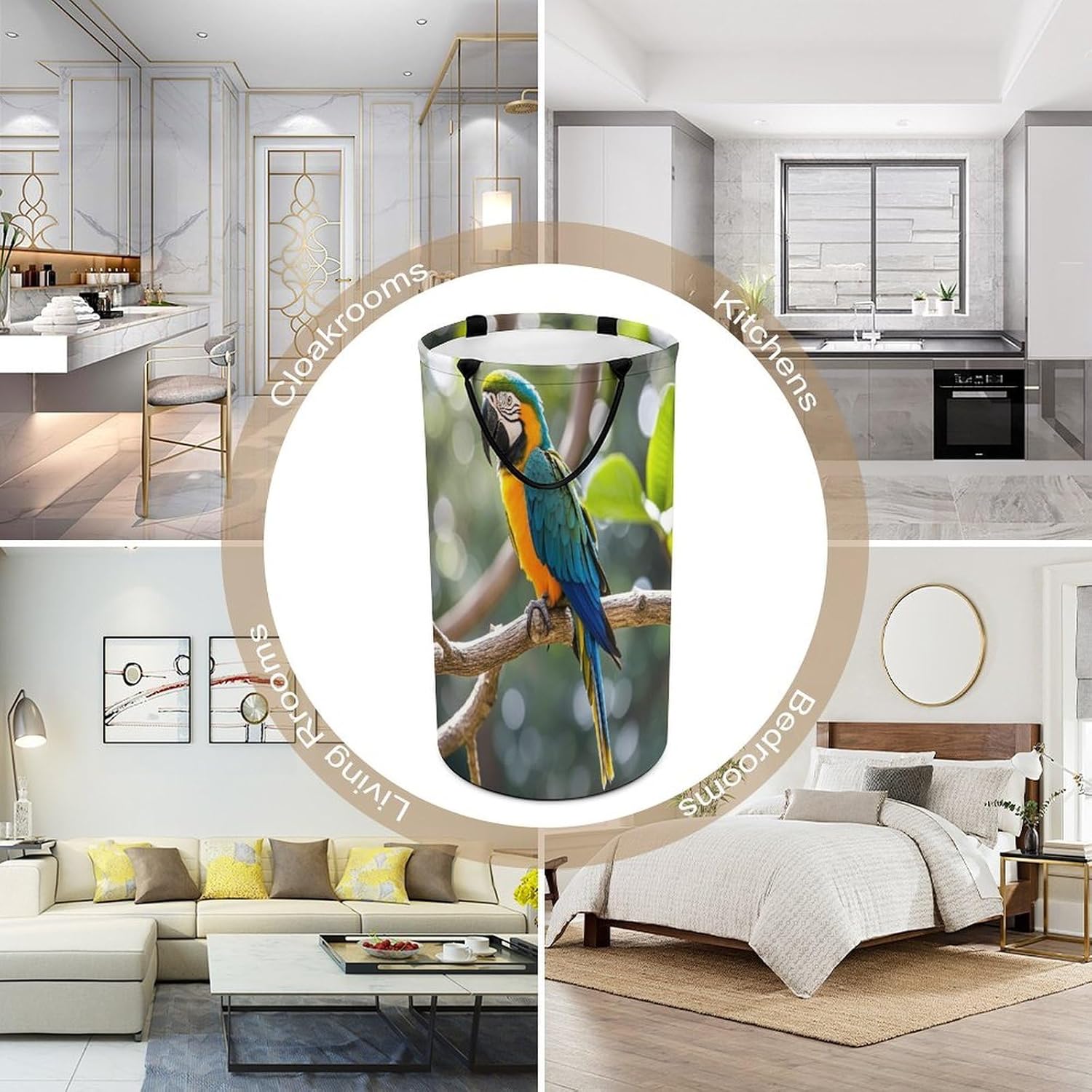 Parrot Laundry Hamper Large Collapsible Laundry Basket with Handles Waterproof Clothes Hamper Portable Dirty Clothes Basket for Bedroom Laundry Room Closet Bathroom