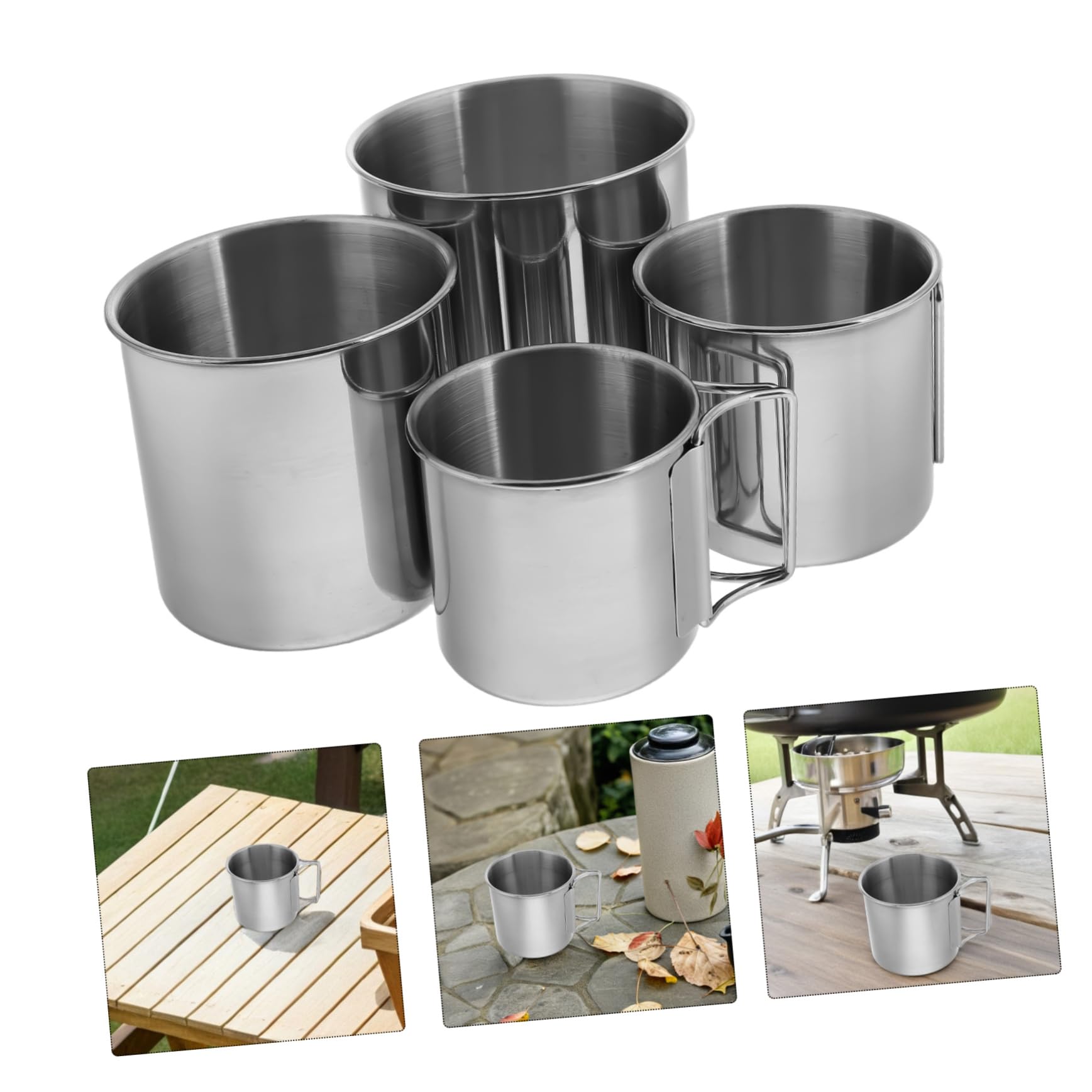 Hemobllo 4pièces Tasse De Camping Acier Inoxydable Avec Poignée Pliable Portable Pour Voyages Et Aventures Plein Air Ustensile De Cuisine Multifonctionnel