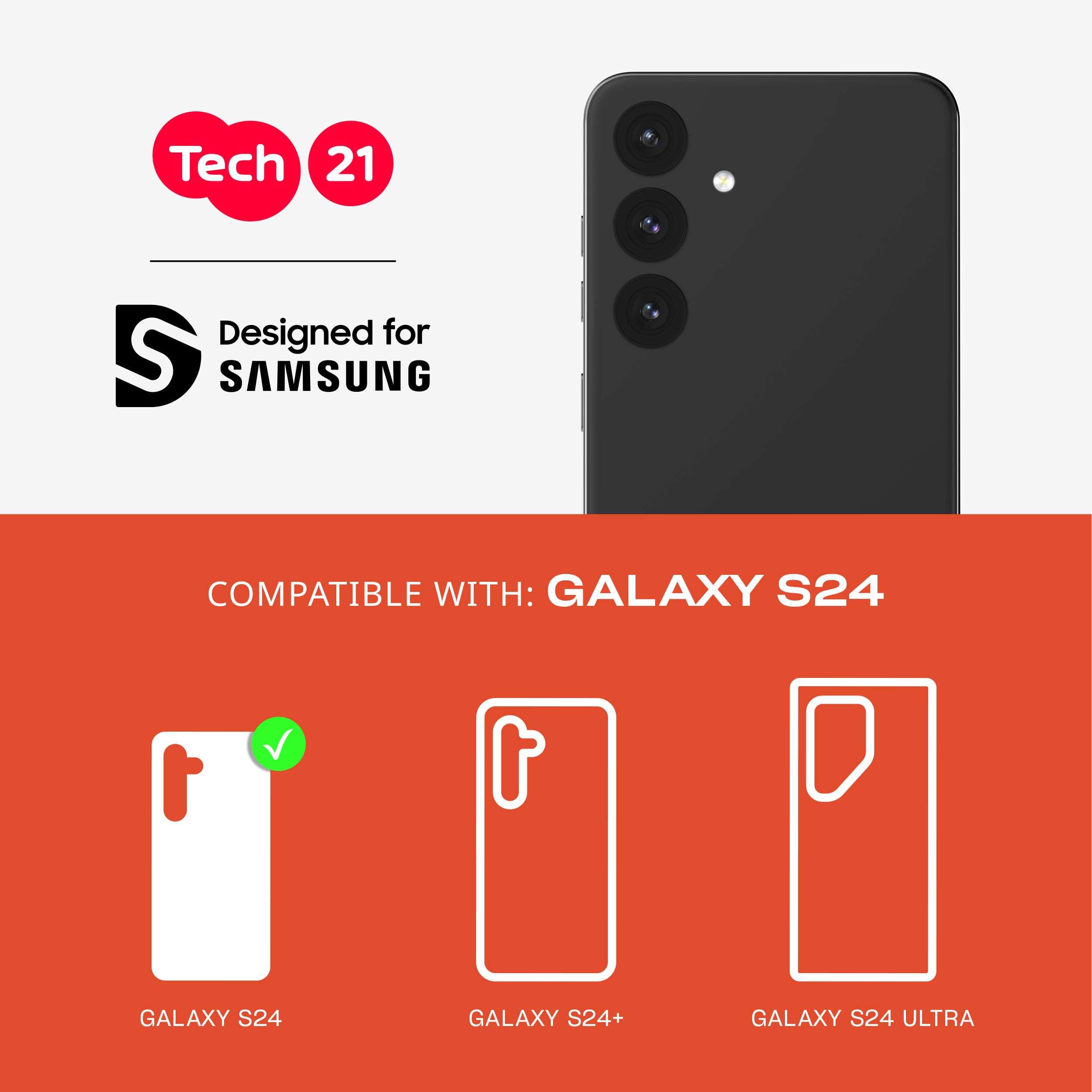 tech21 Evo Pro Schutzhülle für Samsung S24 (20 Fuß), militärischer sturzsicherer Schutz, Hülle für Galaxy S24 mit verbessertem Kameraschutz, 2 Schlüsselbänder für Haltbarkeit und Sicherheit, Schwarz