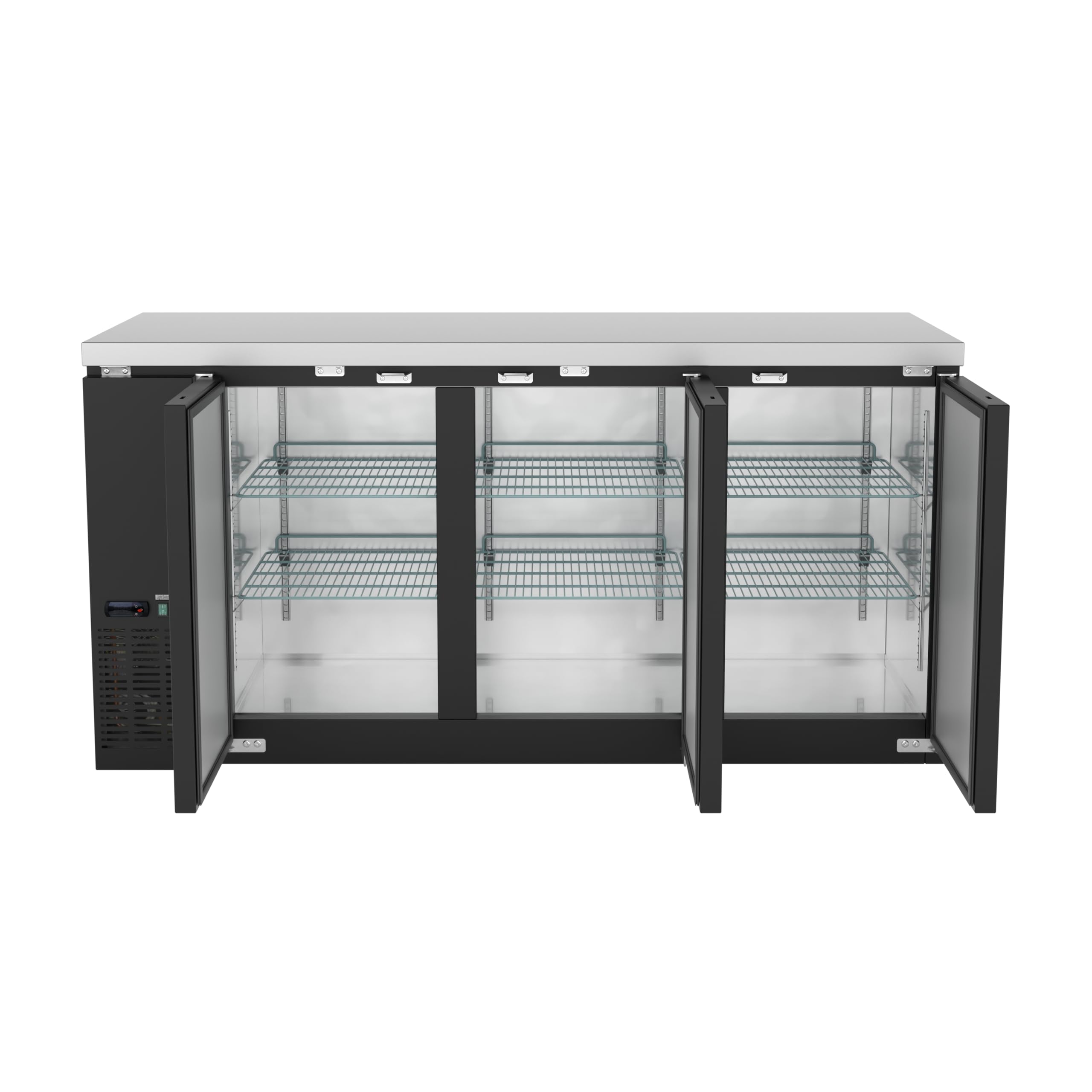Krollen Industrial UBB-72-HC 73" Black Counter Height Narrow Solid Door Back Bar Refrigerator Beverage Cooler for Beer Soda Wine with LED Lighting on Fridge.com
