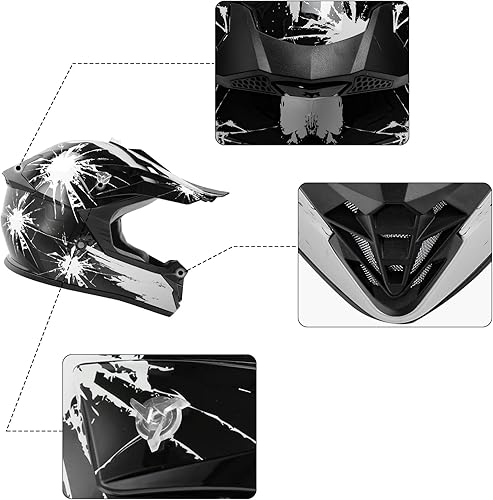 Miniatura 4 de TCMT Casco de motocross para niños y jóvenes, color negro, casco de motocross, motocross, moto de calle, karting, BMX, MX, ATV, casco de cara